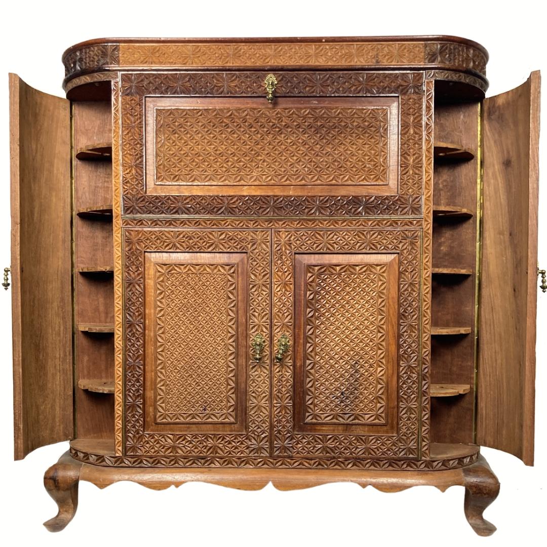 Spanish Walnut Carved Bar Cabinet, Ca 1930s 13