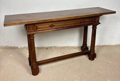 Spanish Walnut Console Table with Barley Twist Legs, 1920s