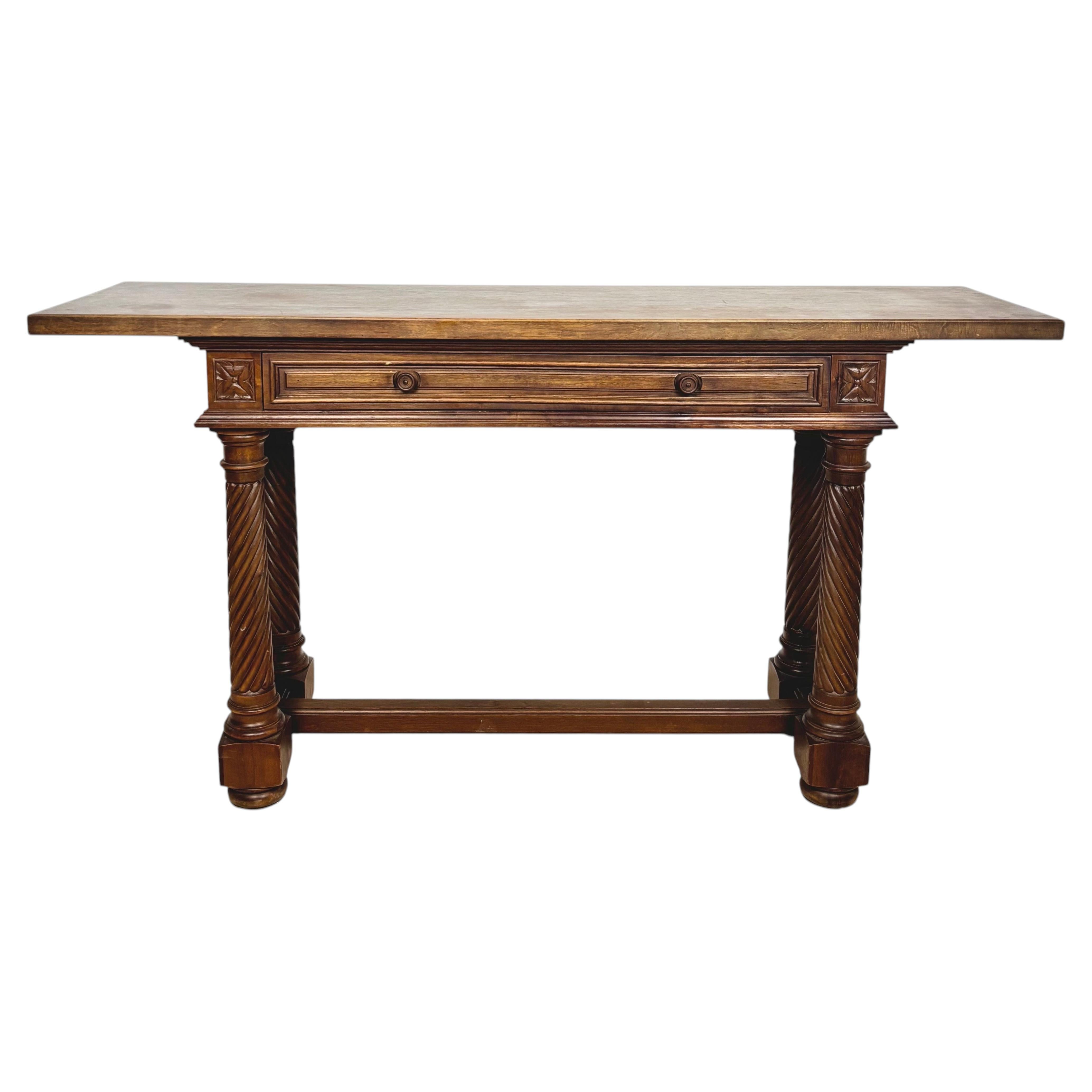 Spanish Walnut Console Table with Barley Twist Legs, 1940s For Sale
