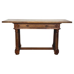 Spanish Walnut Console Table with Barley Twist Legs, 1920s