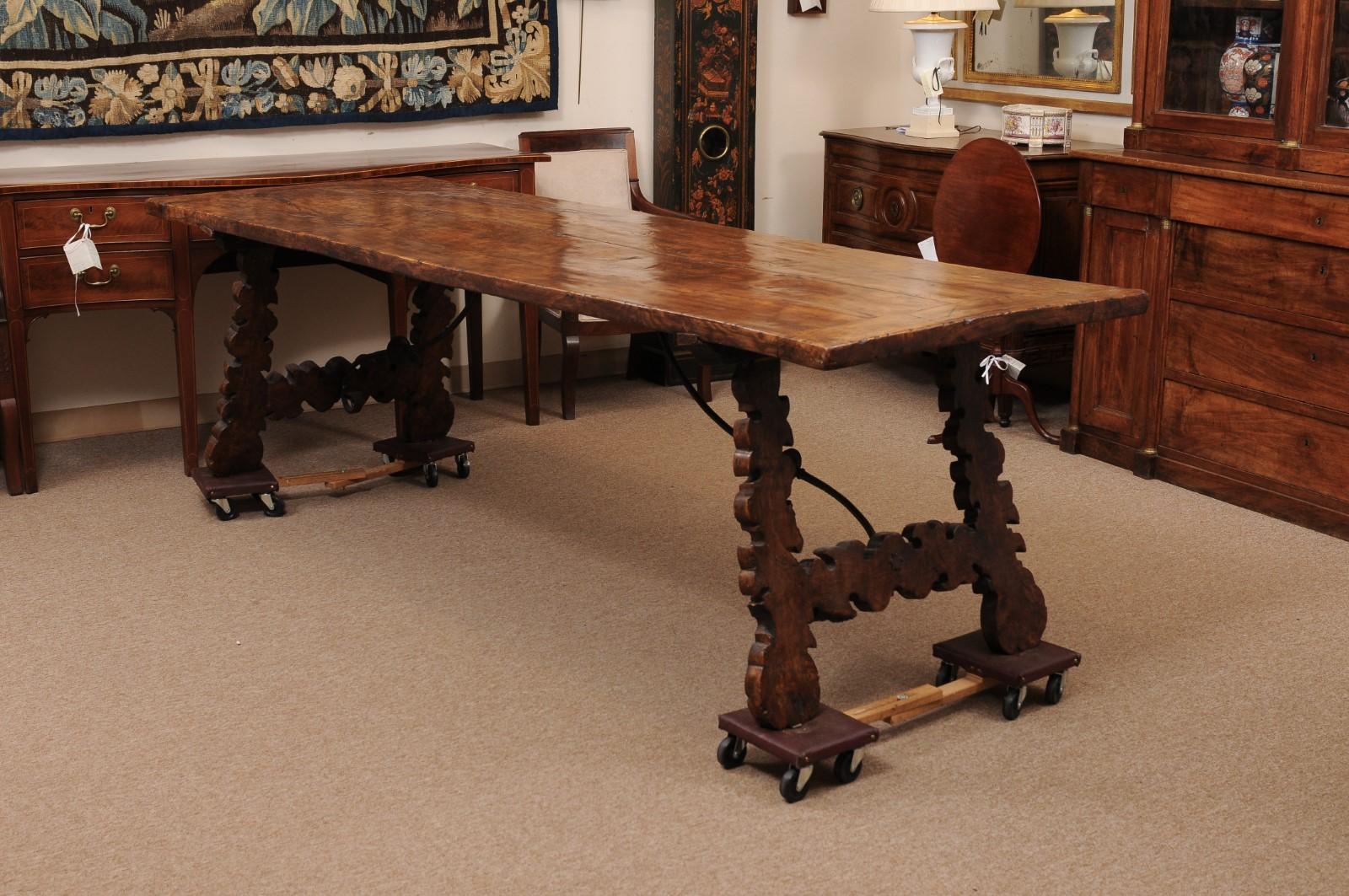 Spanish Walnut Dining Table with Lyre-form Legs For Sale 6