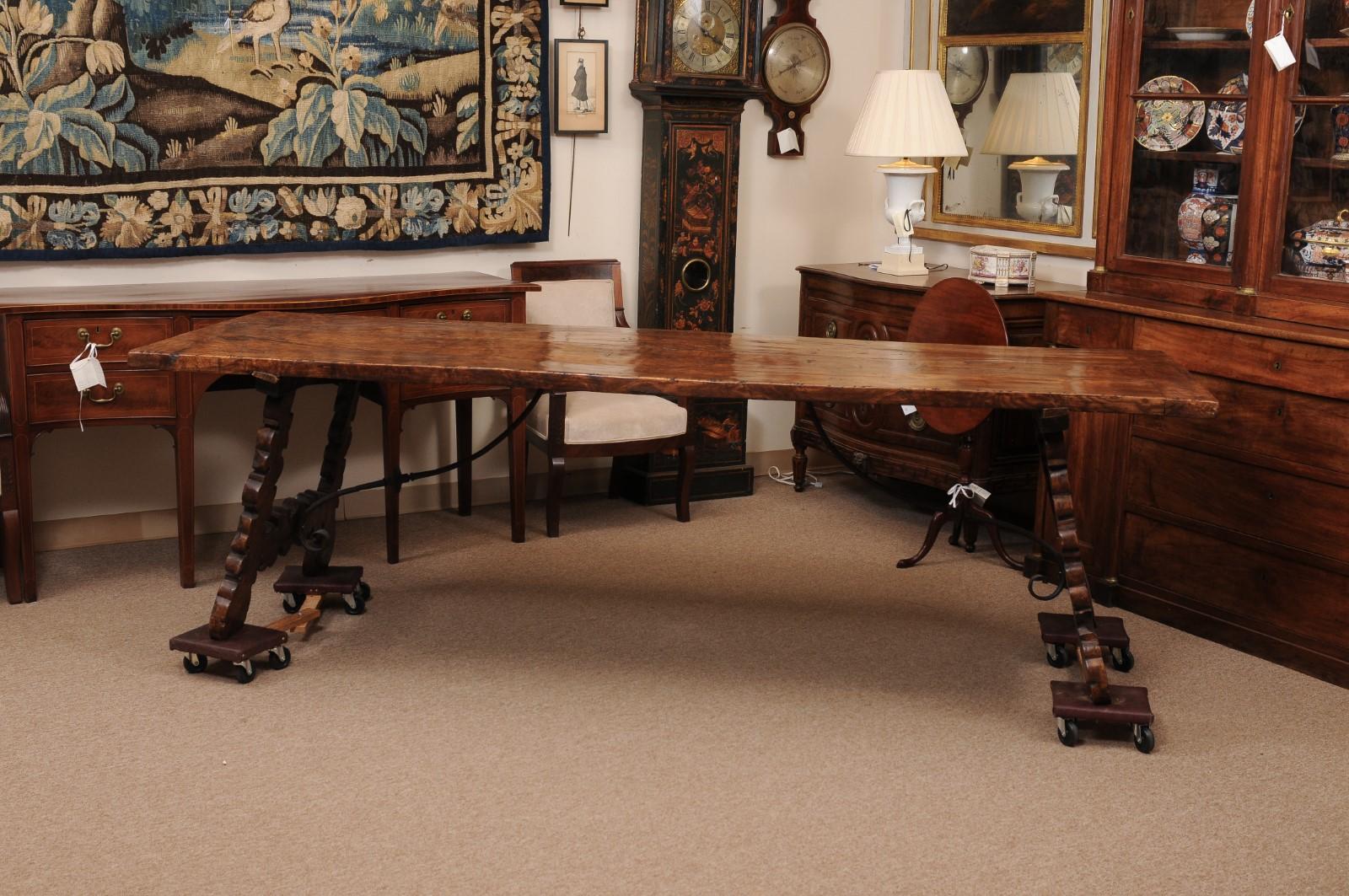 Spanish Walnut Dining Table with Lyre-form Legs For Sale 7