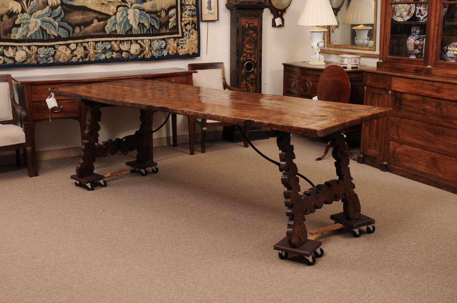 Spanish Walnut Dining Table with Lyre-form Legs For Sale 2