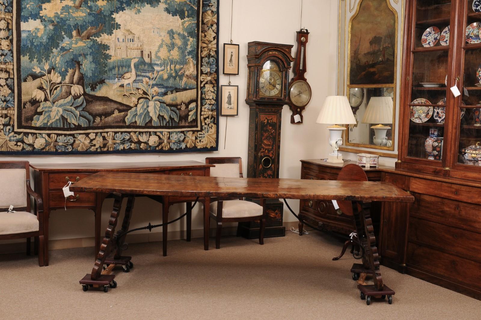 Spanish Walnut Dining Table with Lyre-form Legs For Sale 3