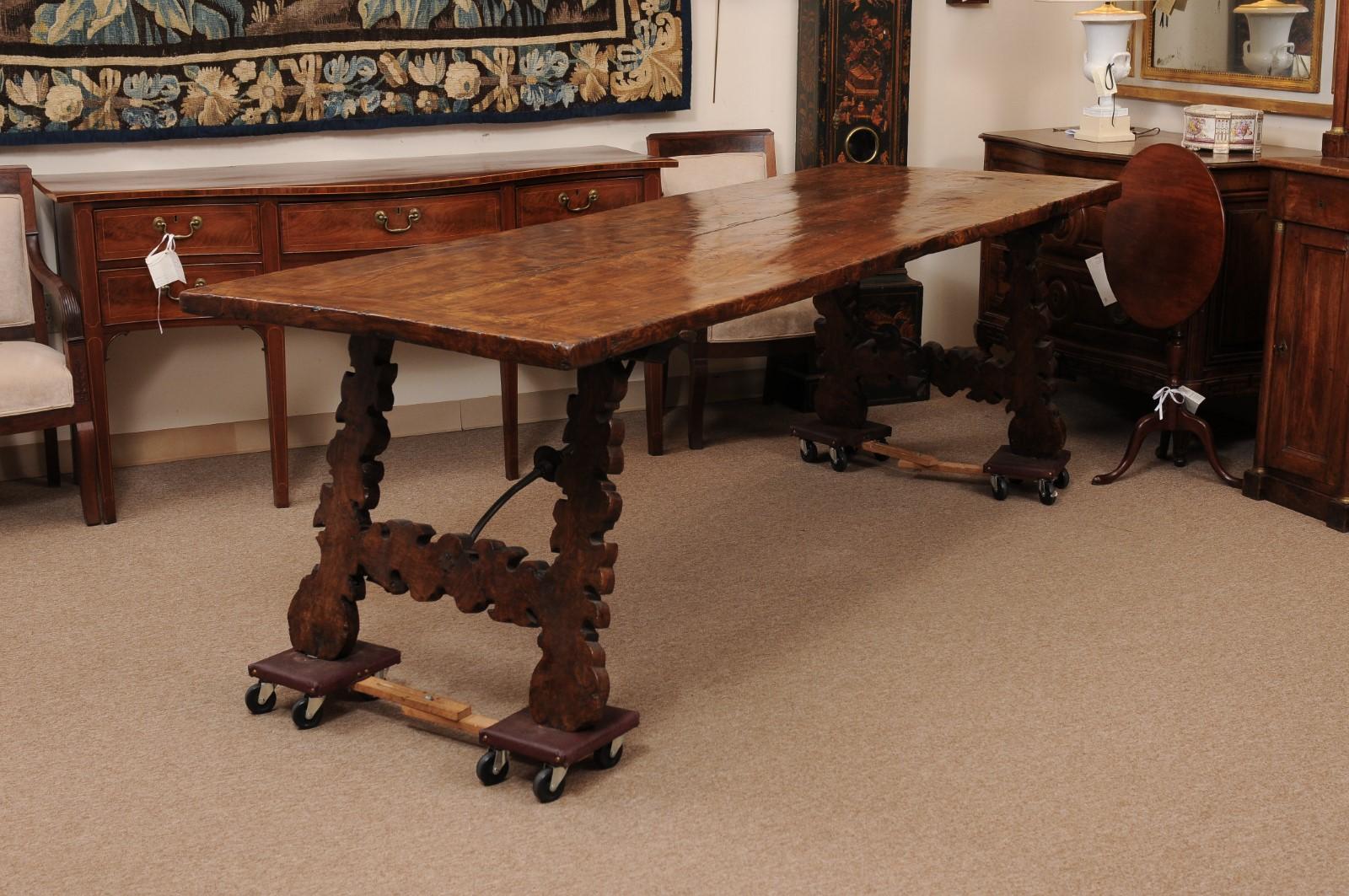 Spanish Walnut Dining Table with Lyre-form Legs For Sale 4