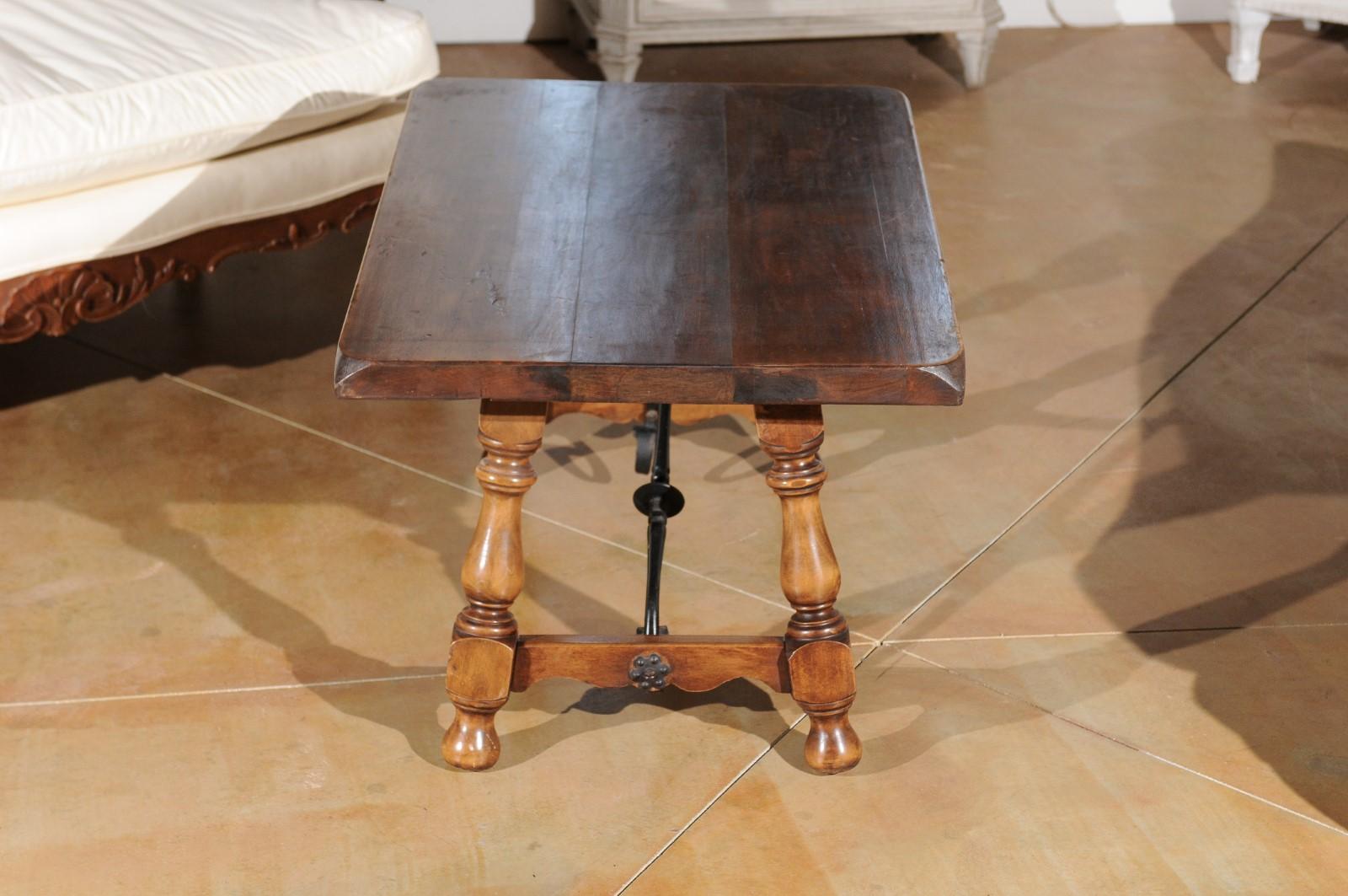Spanish Walnut Fratino Style Coffee Table with Iron Stretcher and Baluster Legs 3