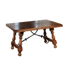 Spanish Walnut Fratino Style Coffee Table with Iron Stretcher and Baluster Legs