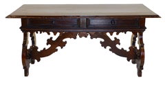 Spanish Walnut Library Table Desk with Two Drawers, 18th Century