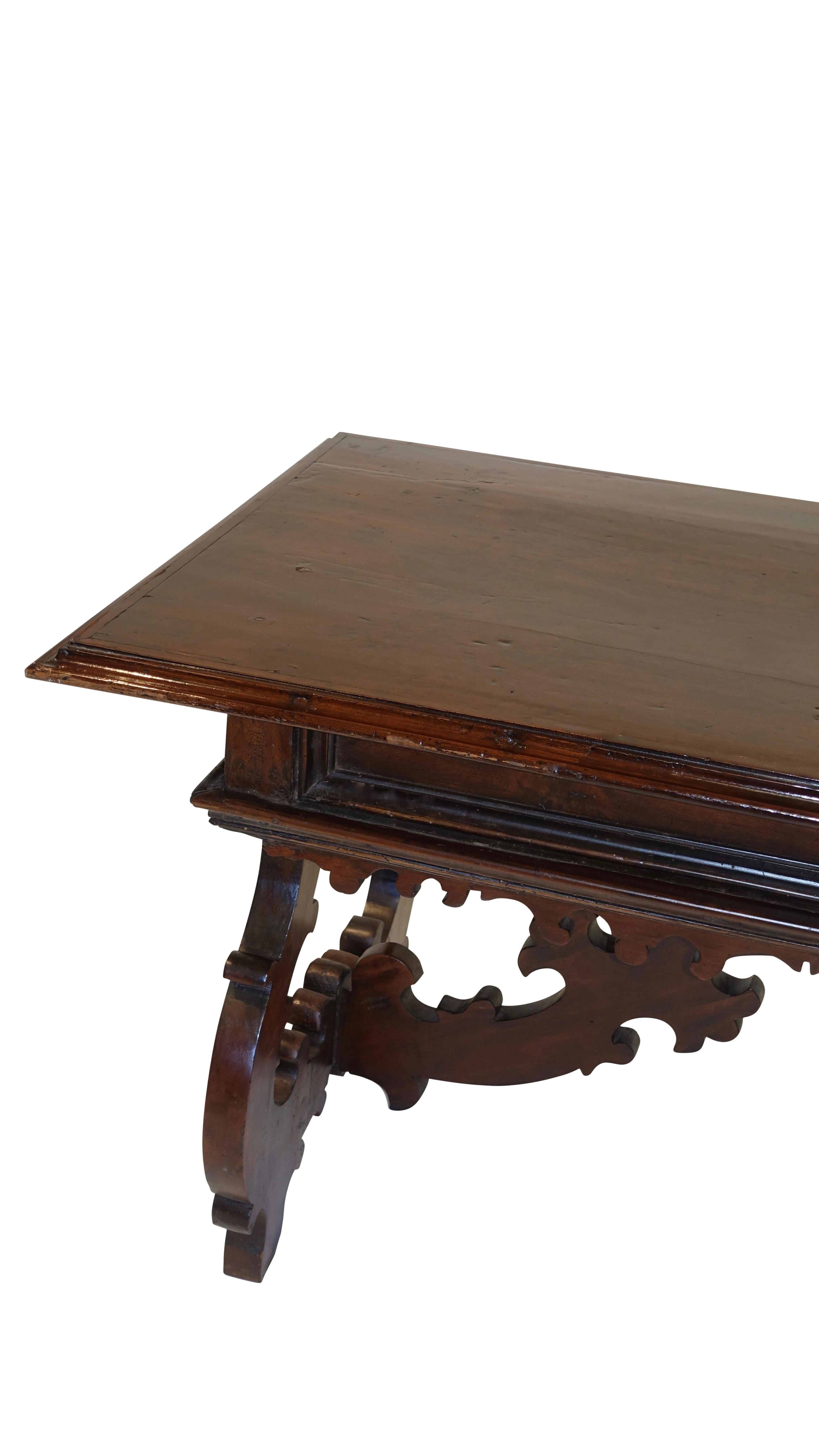Wood Spanish Walnut Library Table Desk with Two Drawers, 18th Century For Sale