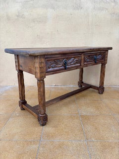 Spanish Walnut Low Table with Carved Drawers, circa 1920