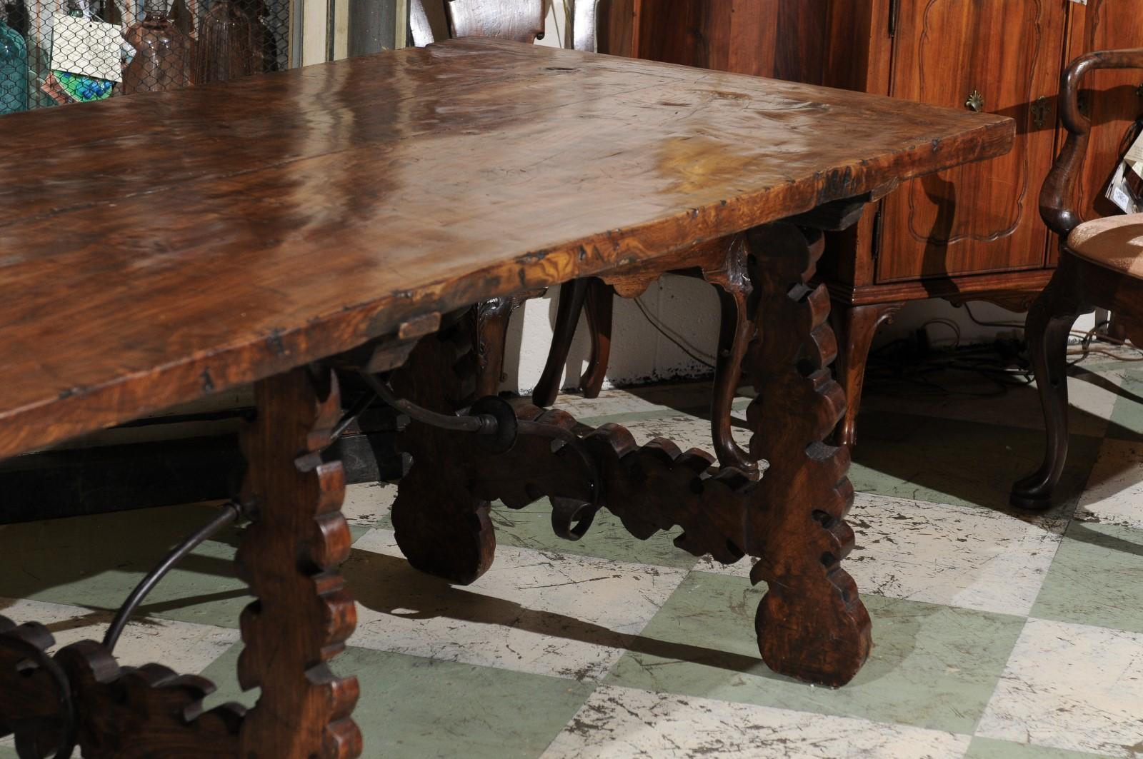 Contemporary Spanish Walnut Lyre Leg Dining Table For Sale