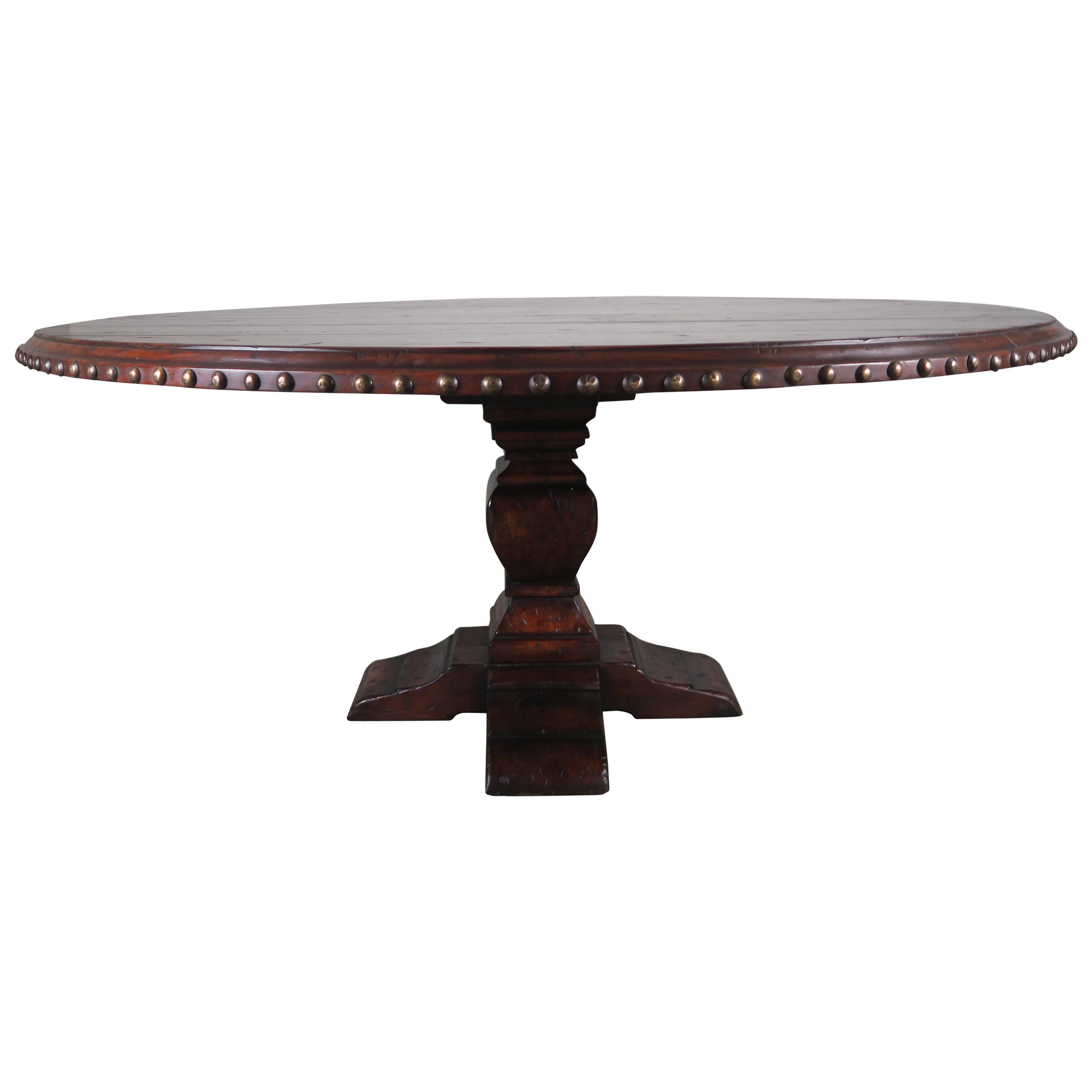 Spanish Walnut Round Dining Table with Nailhead Trim Detail