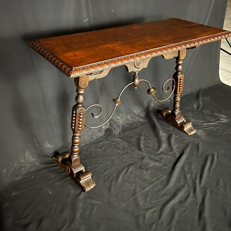 Spanish Walnut Side Table or Desk with Turned and Carved Legs For Sale ...