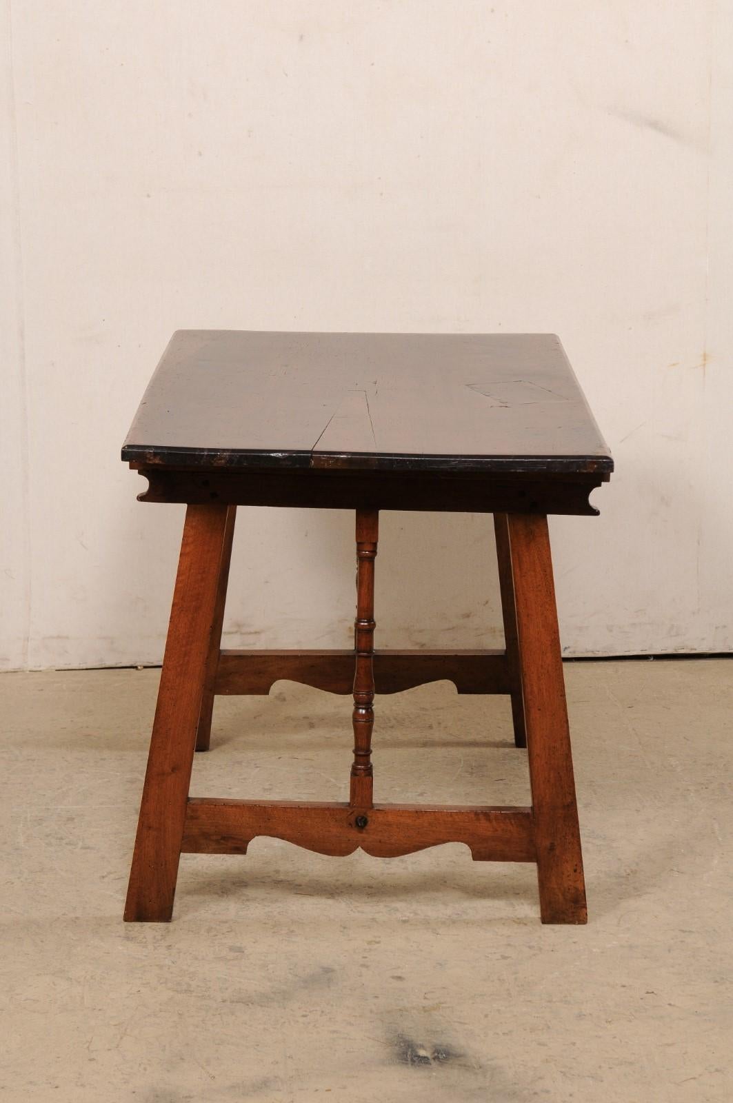 19th Century Spanish Walnut Stretcher Table, 19th C For Sale