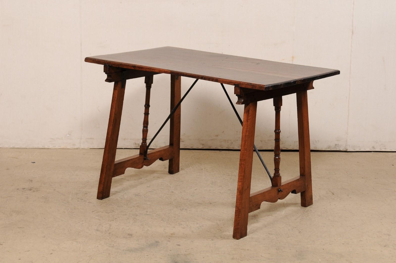 Spanish Walnut Stretcher Table, 19th C 1