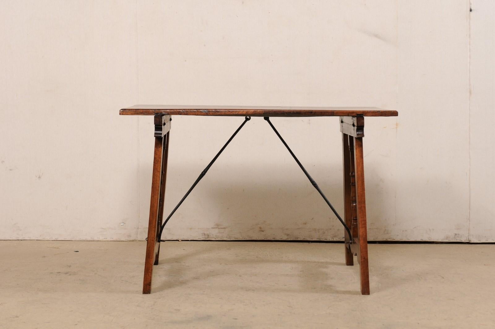 Spanish Walnut Stretcher Table, 19th C 2