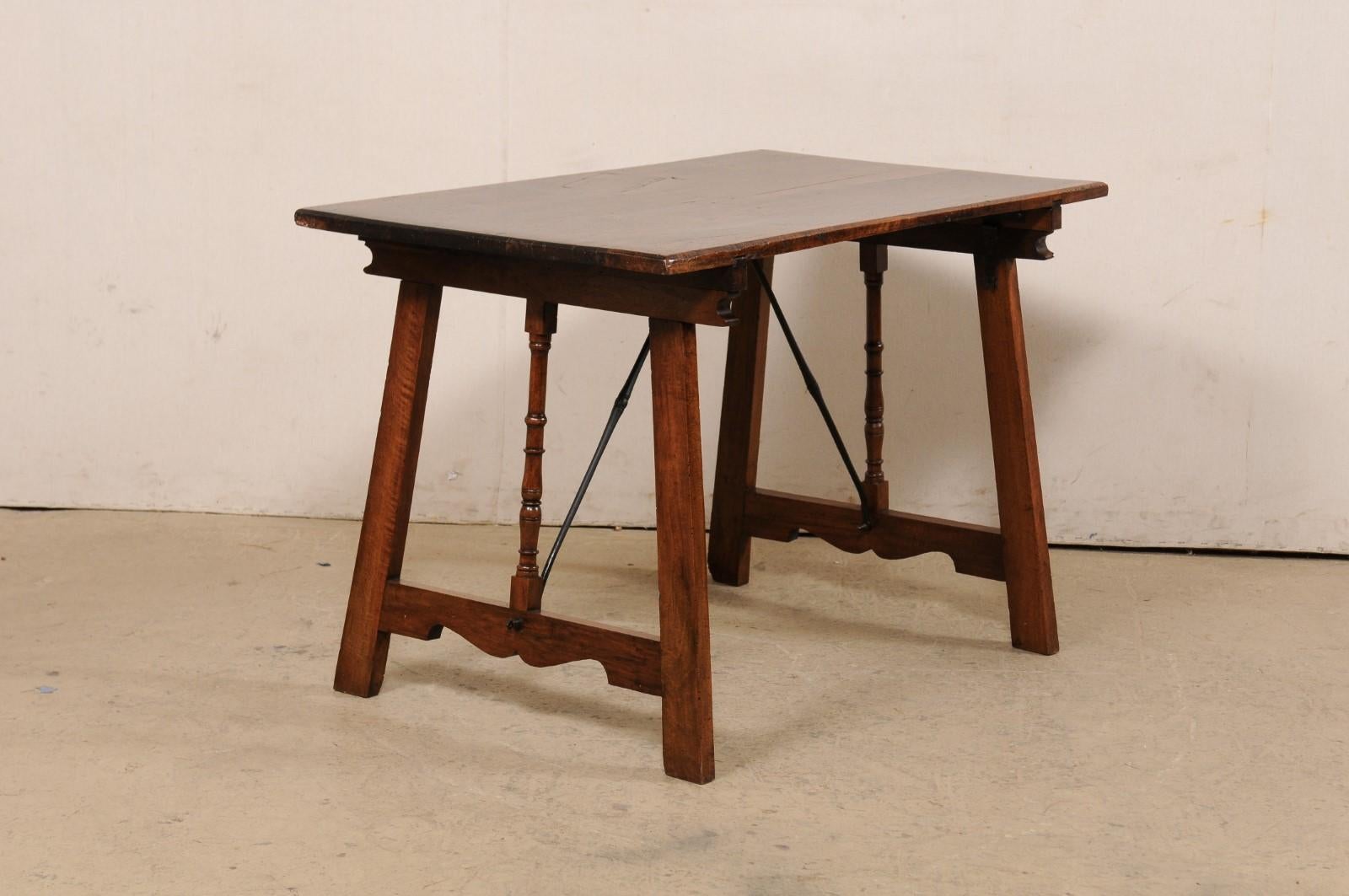 Spanish Walnut Stretcher Table, 19th C 3