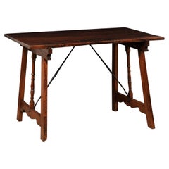 Spanish Walnut Stretcher Table, 19th C
