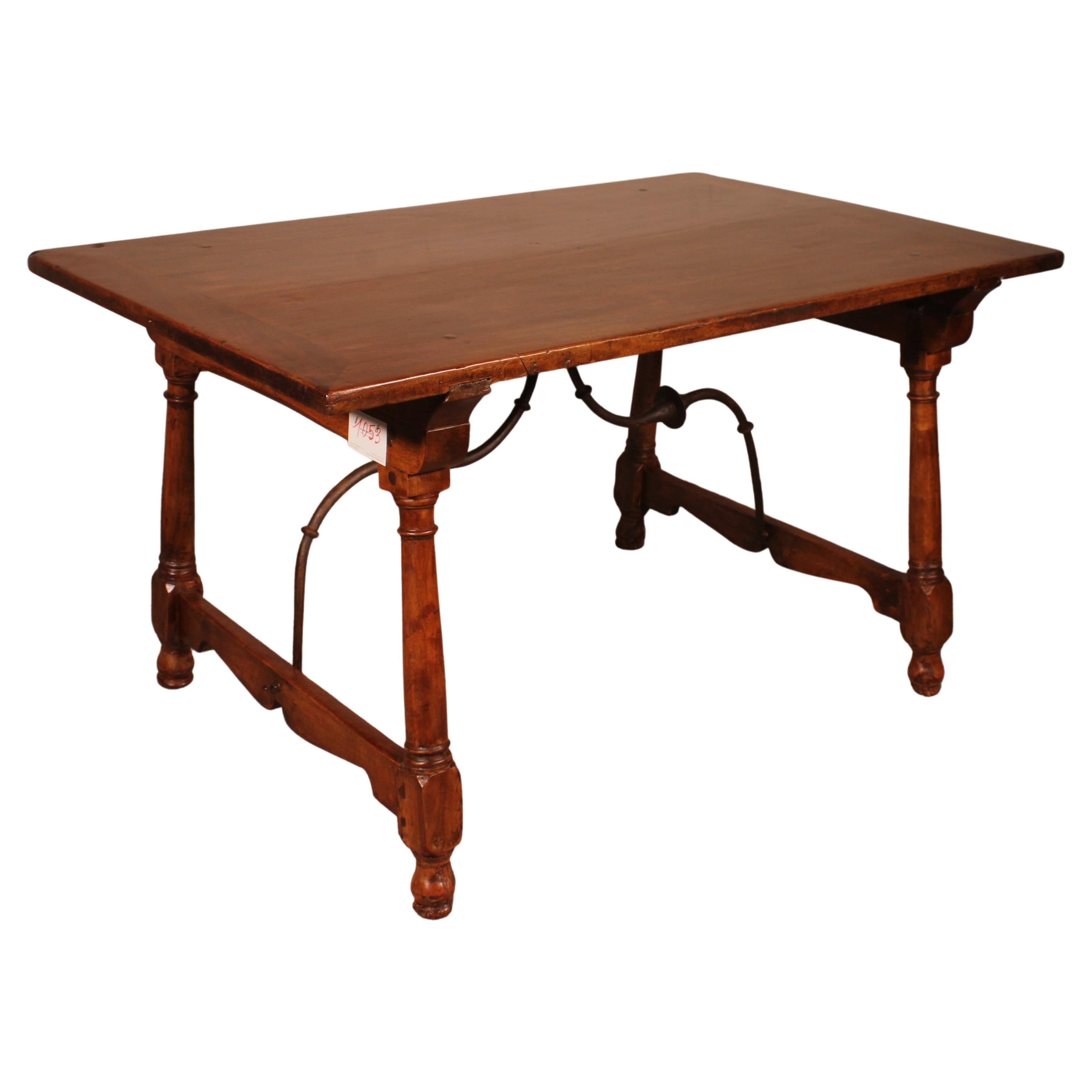 Walnut Table 'for "Bargueño" or Spanish Desk' with Wrought Iron