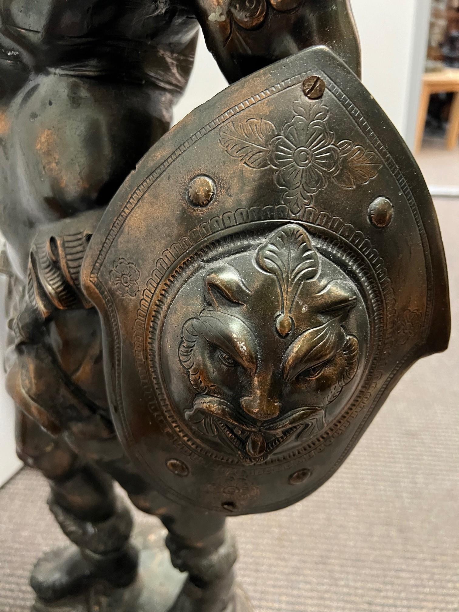 Spanish Warrior, Conquistador Standing with Sword and Decorative Shield For Sale 3