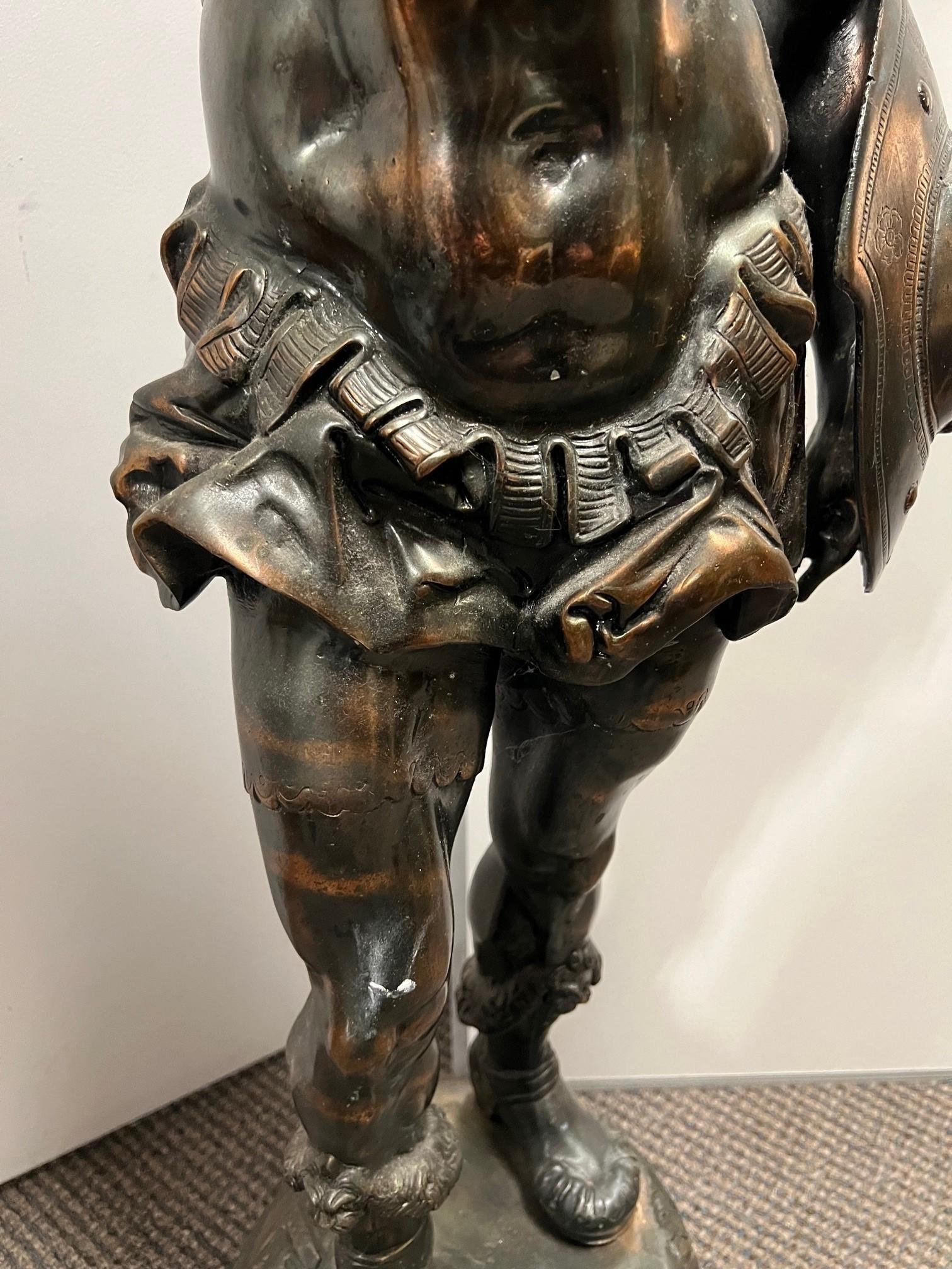 20th Century Spanish Warrior, Conquistador Standing with Sword and Decorative Shield For Sale