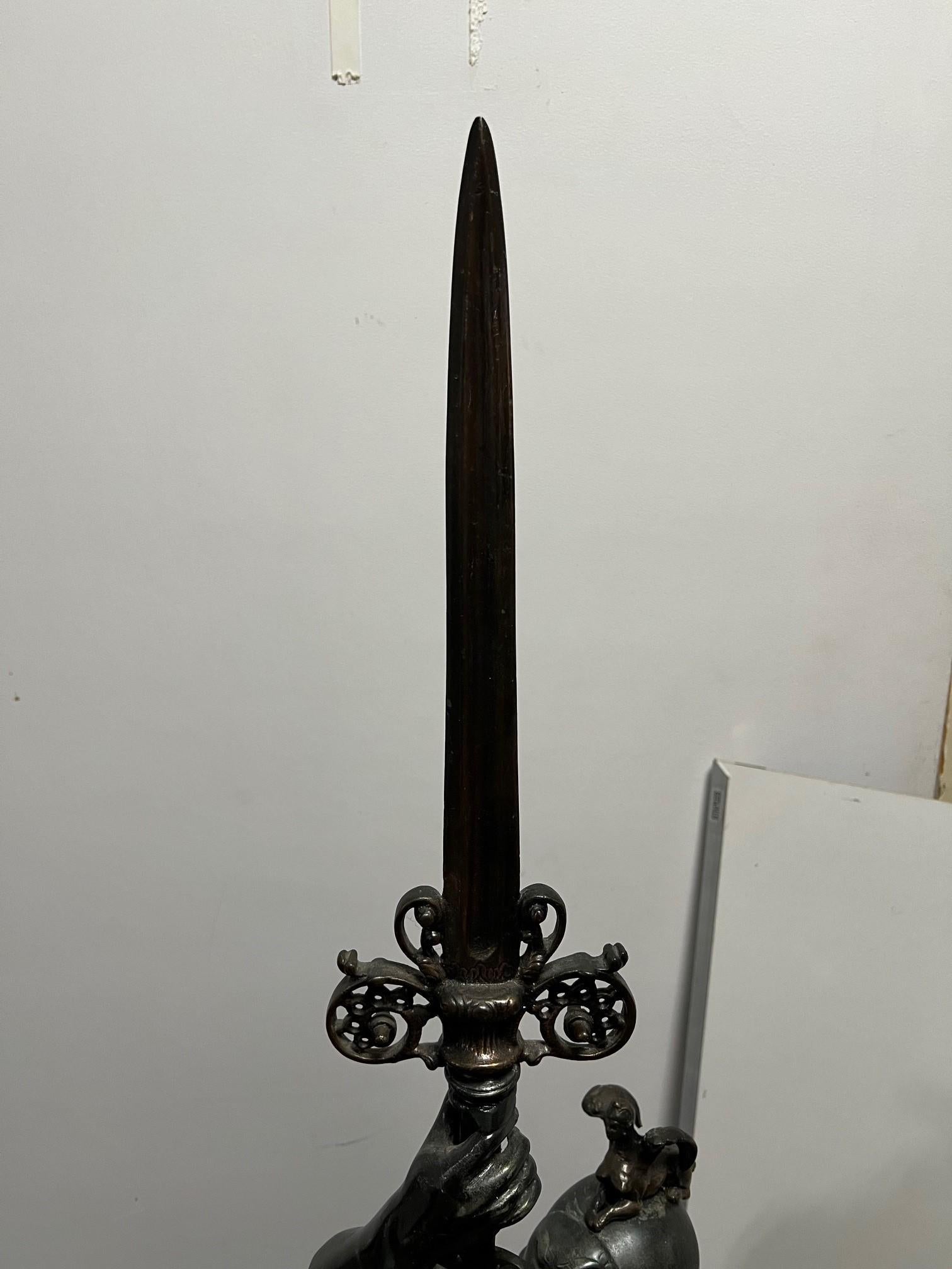 Spanish Warrior, Conquistador Standing with Sword and Decorative Shield For Sale 1