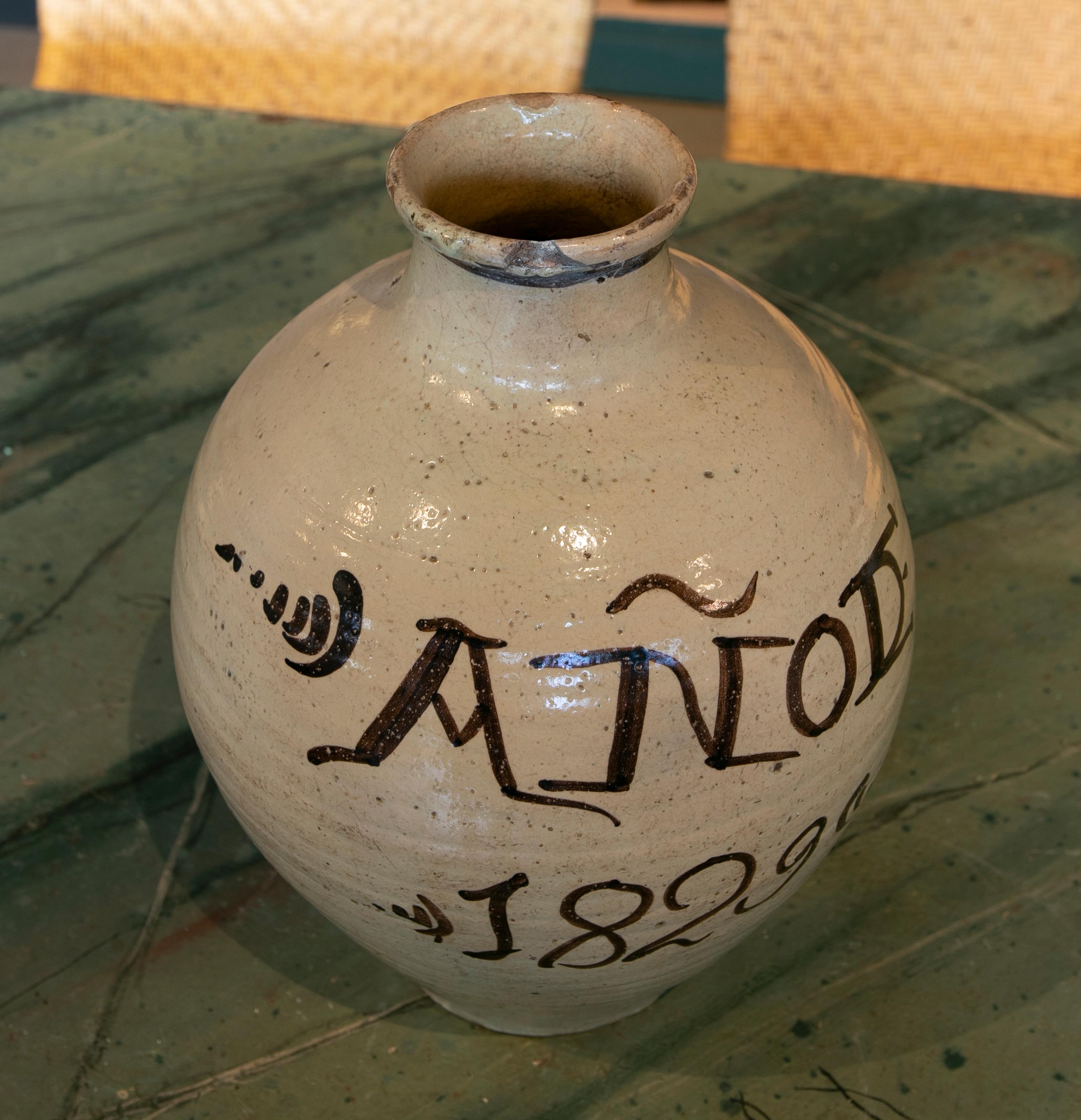 Spanish White Glazed Pottery Dated 1829 For Sale 11