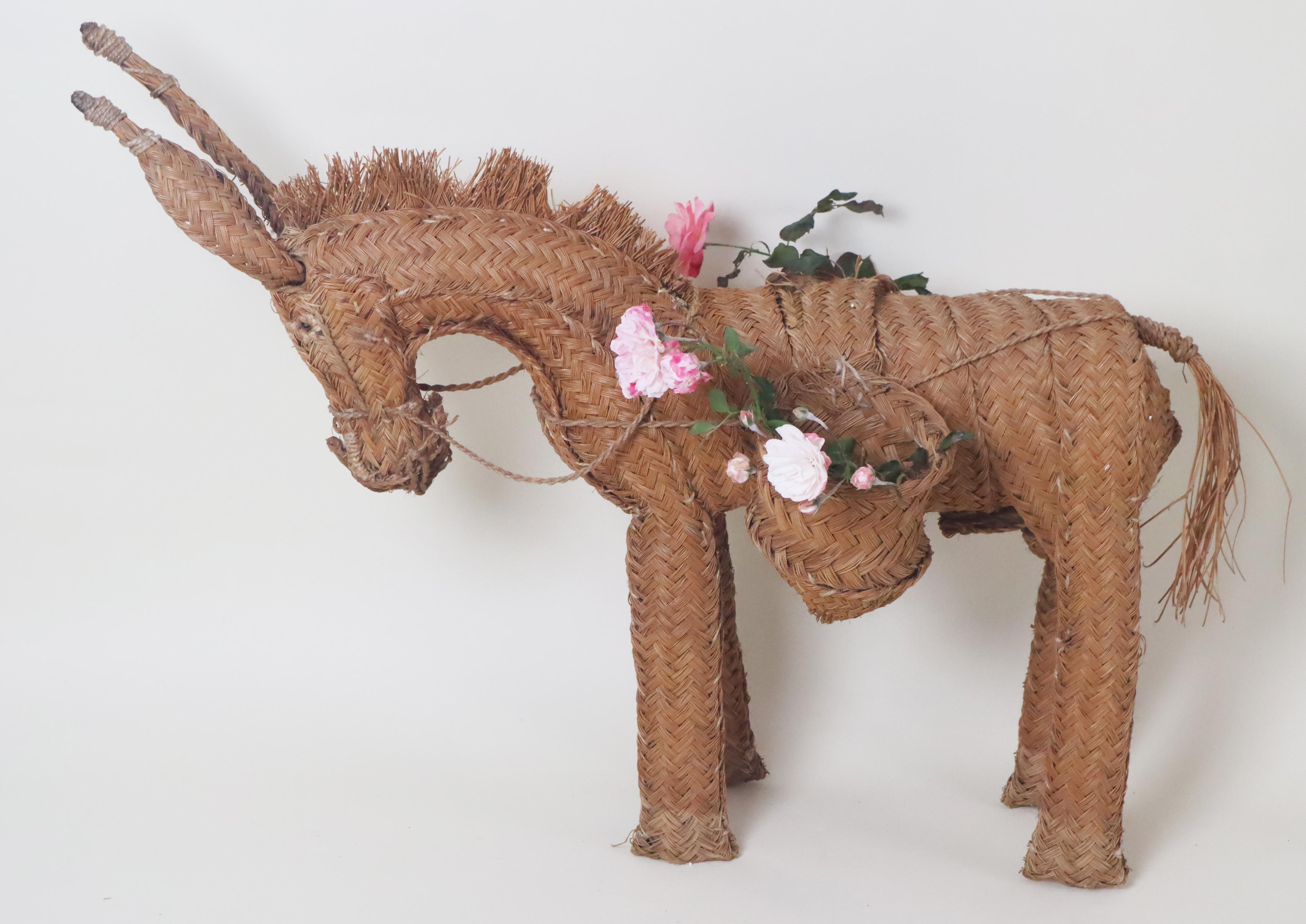 Mid-Century Modern Spanish Wicker Donkey Hand-Woven from the 1950s For Sale