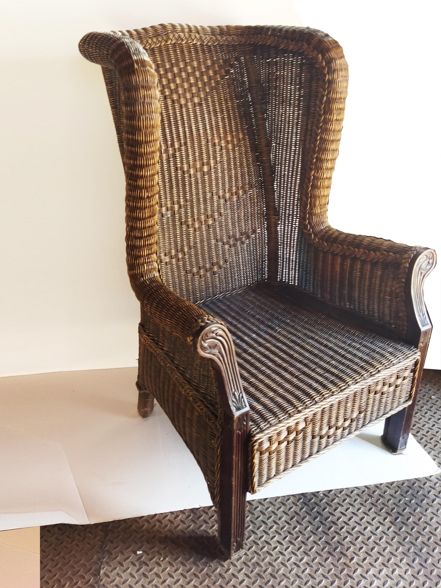 Spanish  Spectacular VictorianStyle  Wicker Throne, Very Big  High Backrest  Wide Seat For Sale