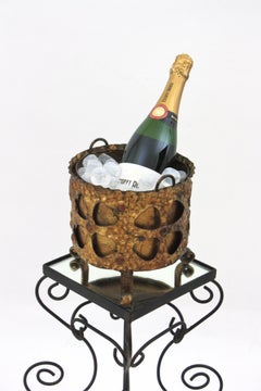 Spanish Wine Cooler Ice bucket in Hand Forged Gilt Iron, Gothic Inspired, 1950s