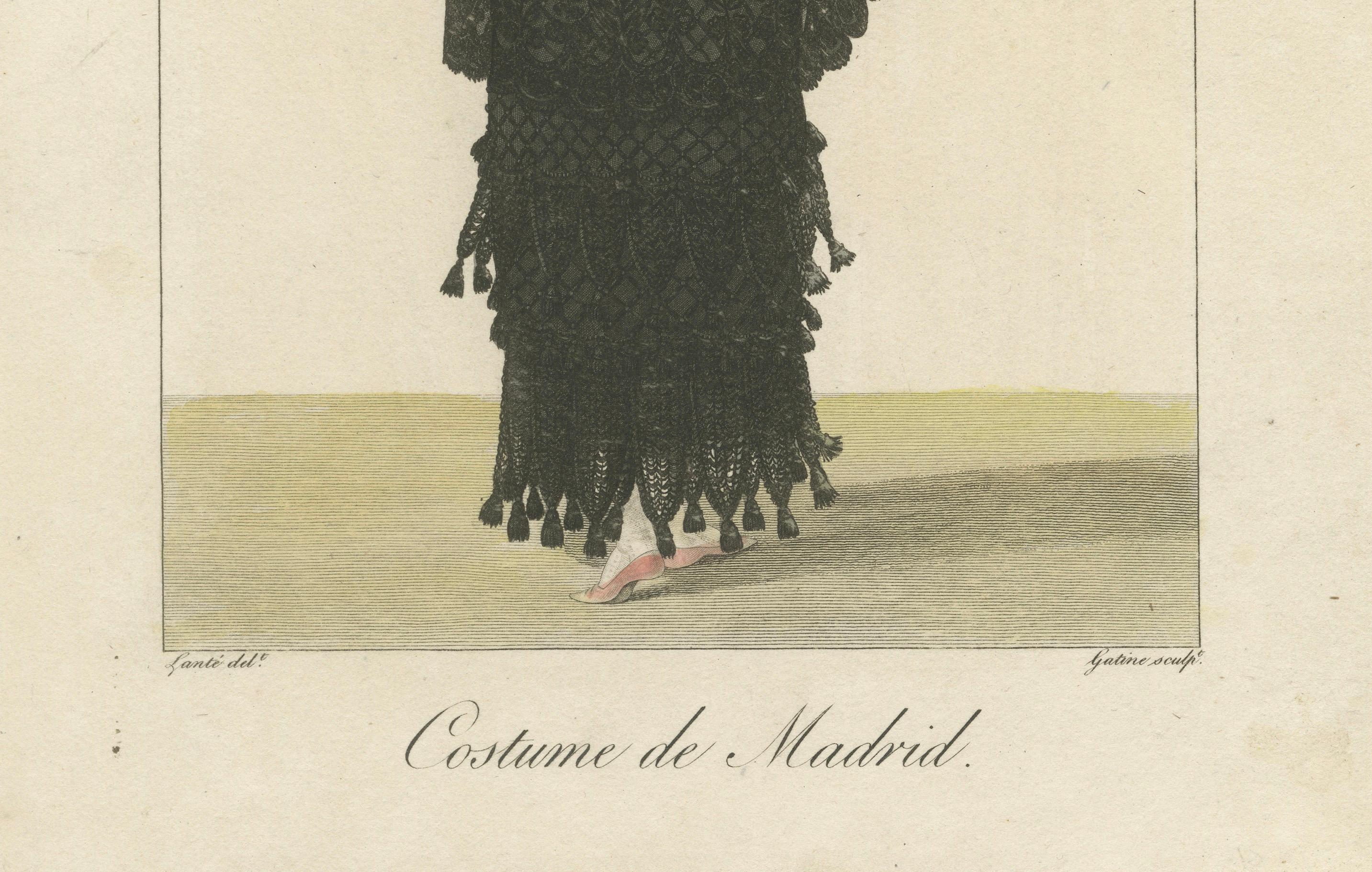 Début du XIXe siècle Femme espagnole de Madrid - Gravure à la main, Costume de divers Pays, 1820 en vente