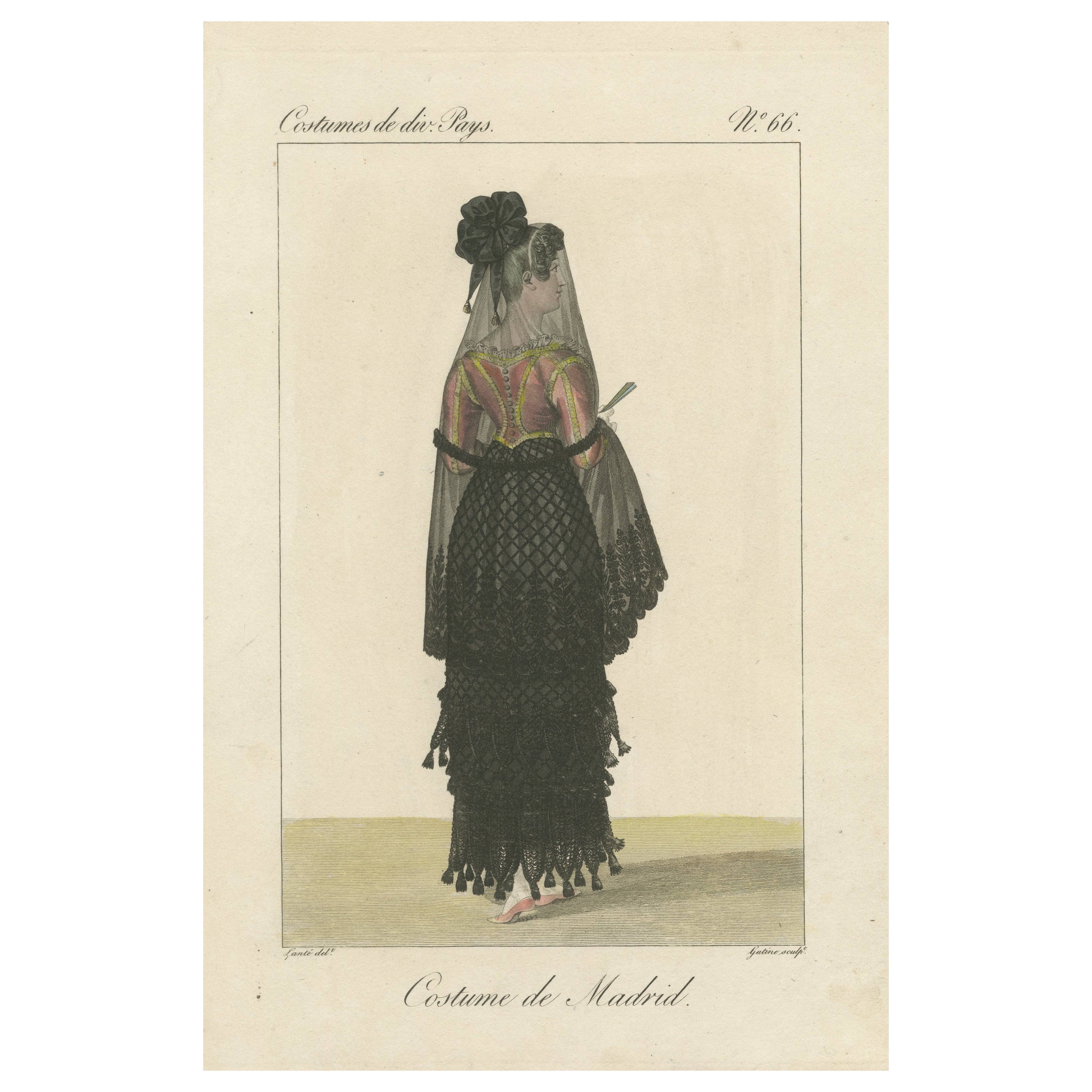 Spanische Frau aus Madrid - Handkolorierter Kupferstich, Costume de divers Pays, 1820