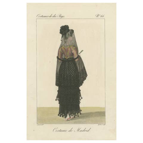 Spanish Woman from Madrid – Hand-Colored Engraving, Costume de divers Pays, 1820