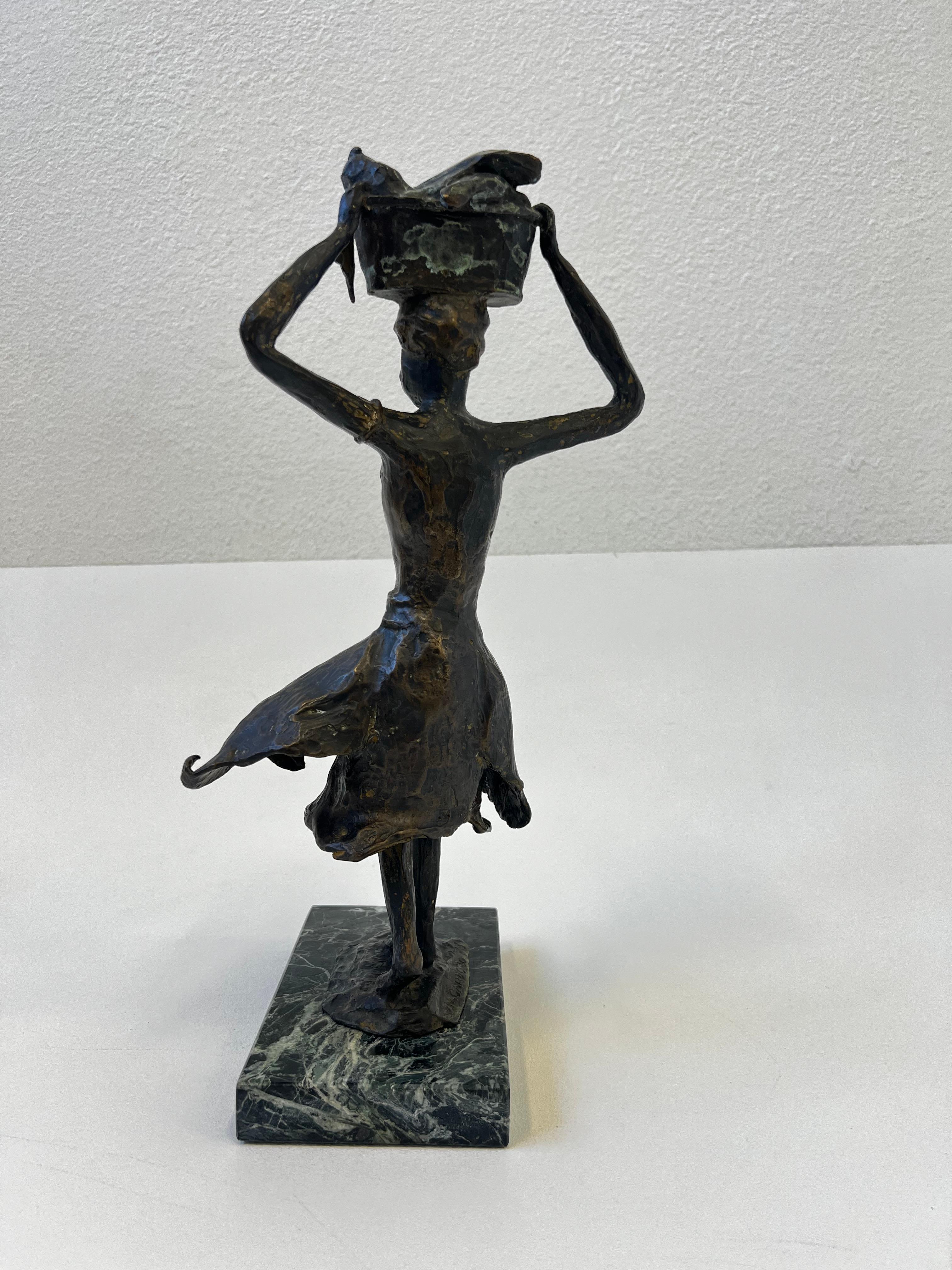 Hand-Crafted Spanish Women Cast Bronze Sculpture by W.N. Cardobo 1973 For Sale