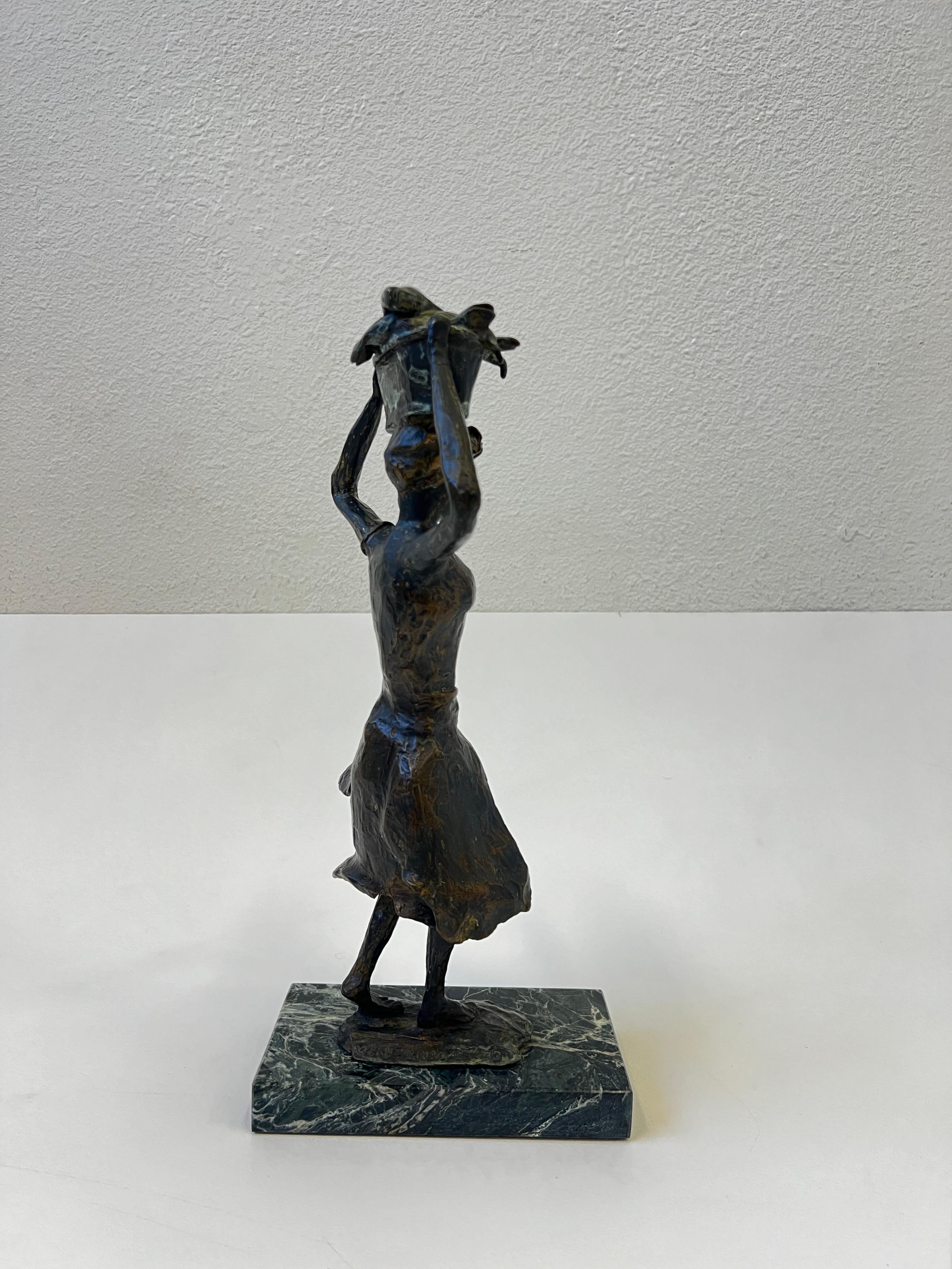 Spanish Women Cast Bronze Sculpture by W.N. Cardobo 1973 In Good Condition For Sale In Palm Springs, CA