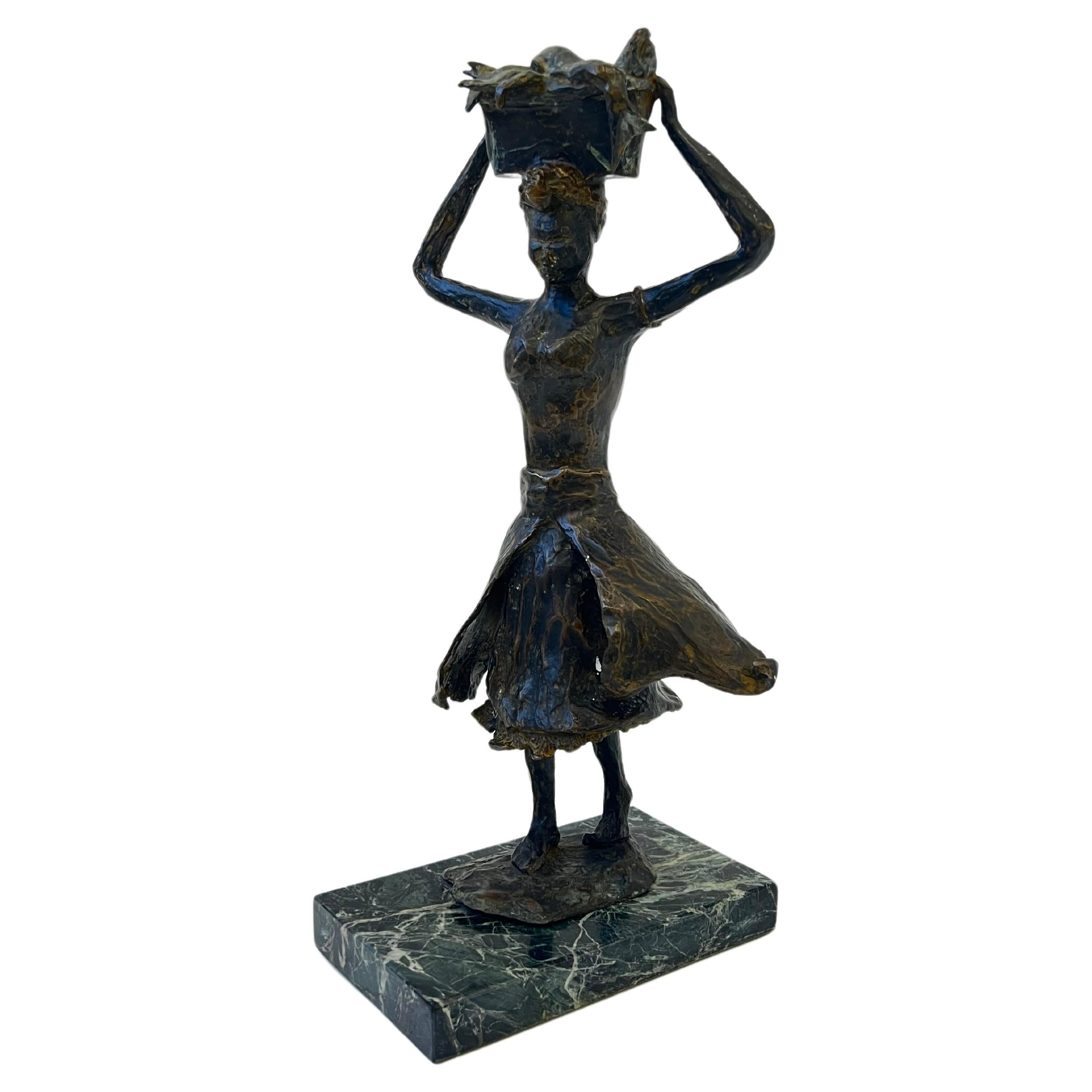 Spanish Women Cast Bronze Sculpture by W.N. Cardobo 1973 For Sale