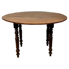 Spanish Wood Drop-Leaf Dining Table with Turned Legs