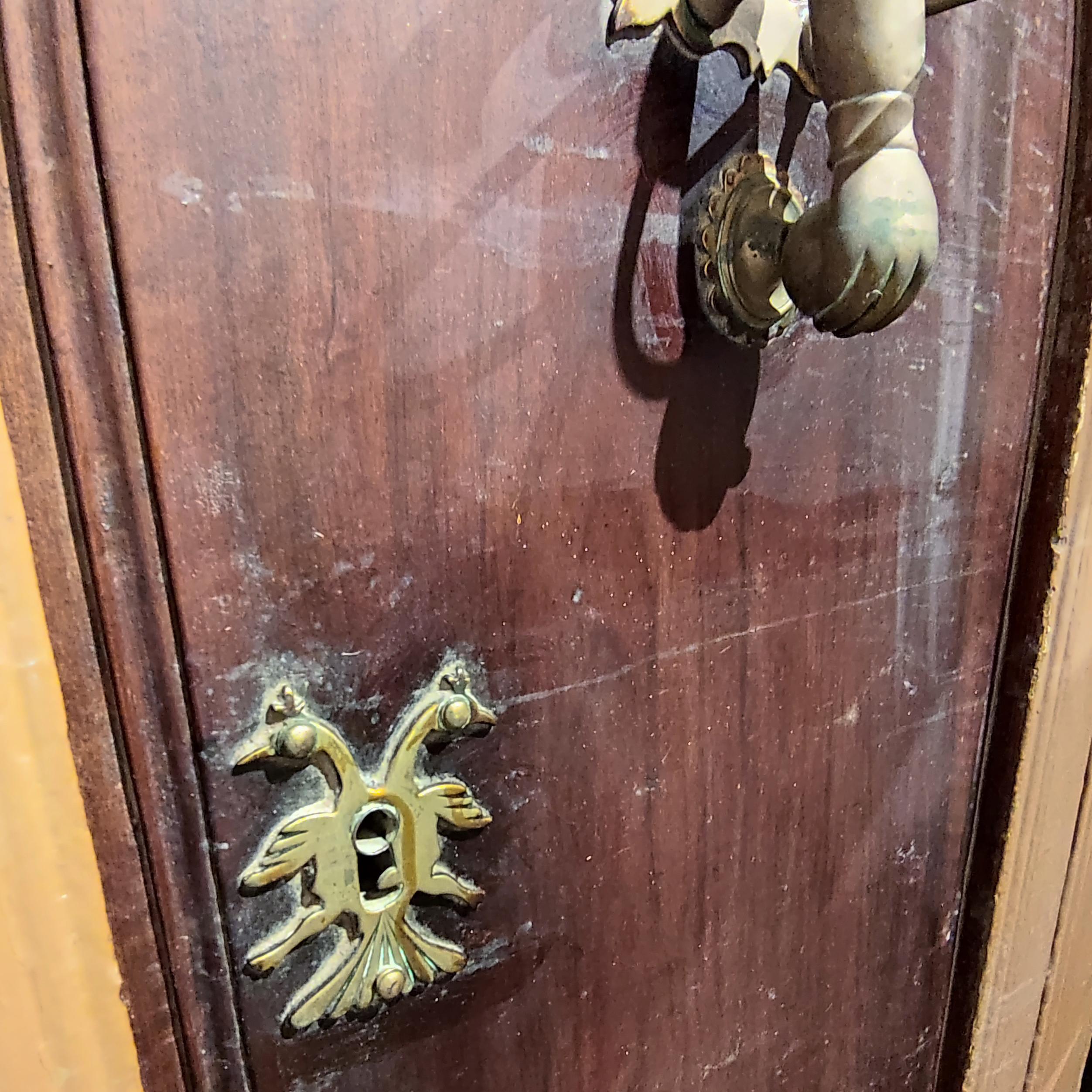 19th Century Spanish Wood Main Door 1861 Inscribed Wrought Iron Grille w/ Bronze Door Knock