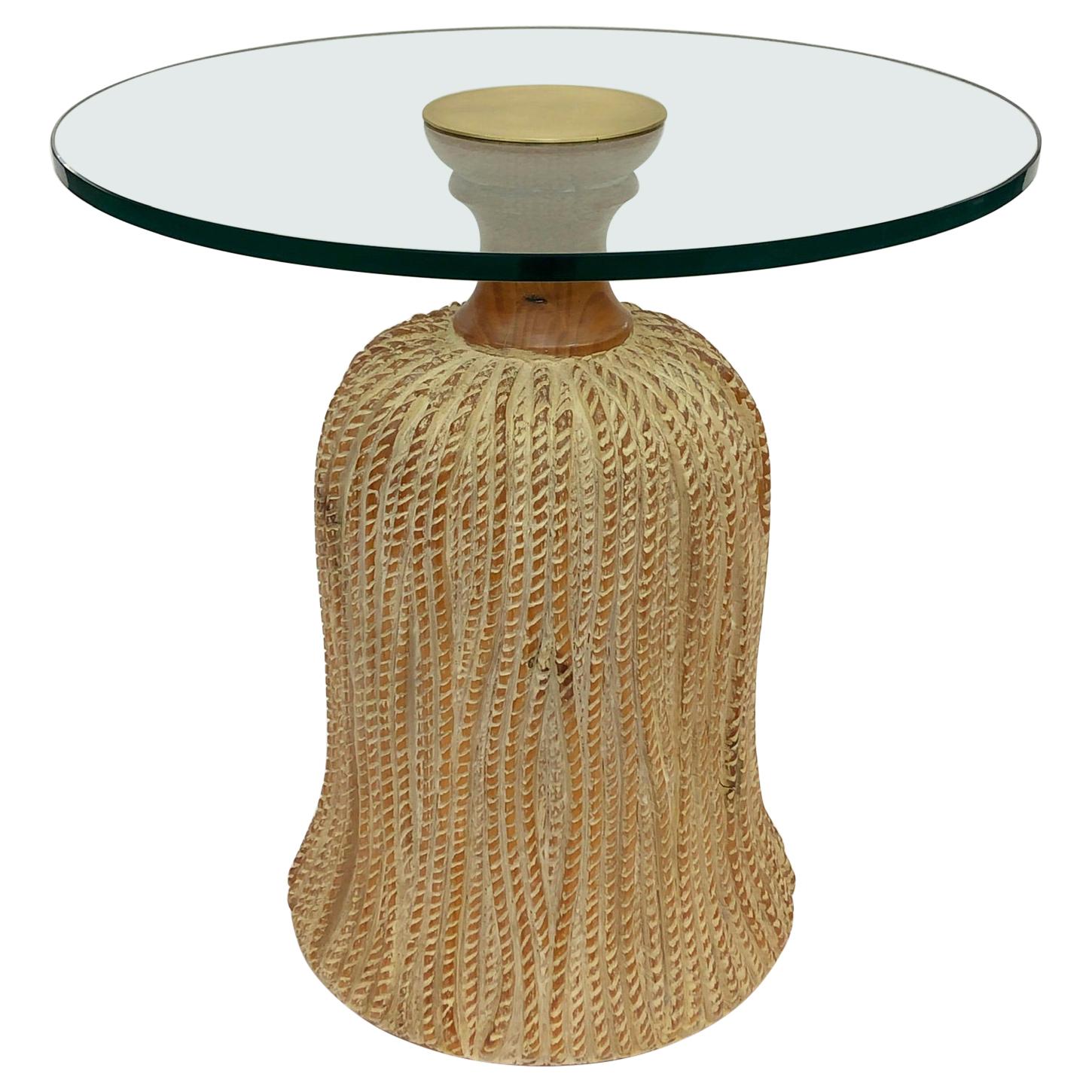 Spanish Wood Tassel and Glass Side Table by Sarreid Ltd.