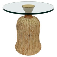 Spanish Wood Tassel and Glass Side Table by Sarreid Ltd.