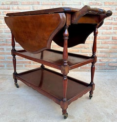 Chariot de bar espagnol en bois avec rallonges rabattables et trois étages