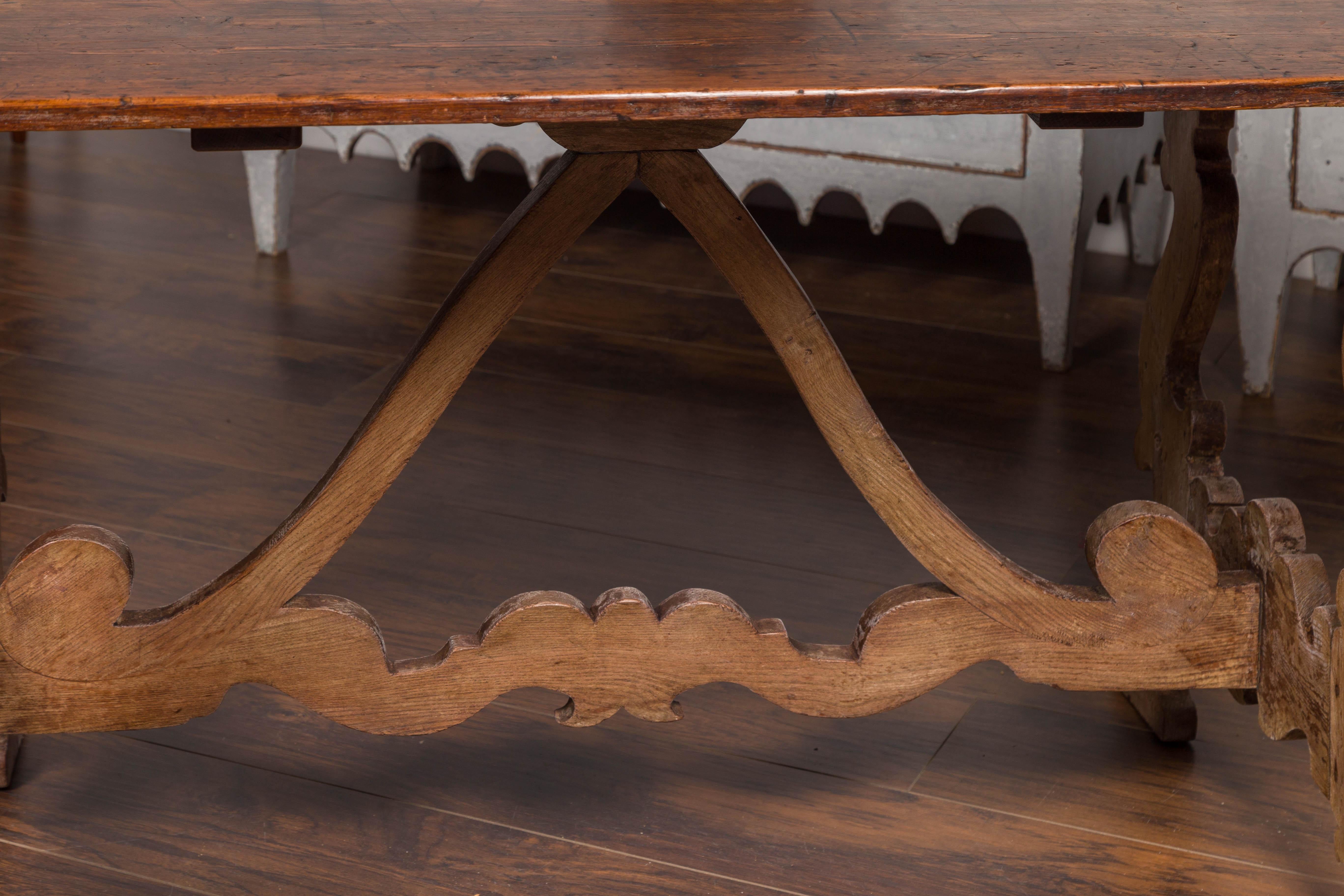 Spanish Wooden Baroque Style 1860s Fratino Console Table with Lyre shaped Legs For Sale 5