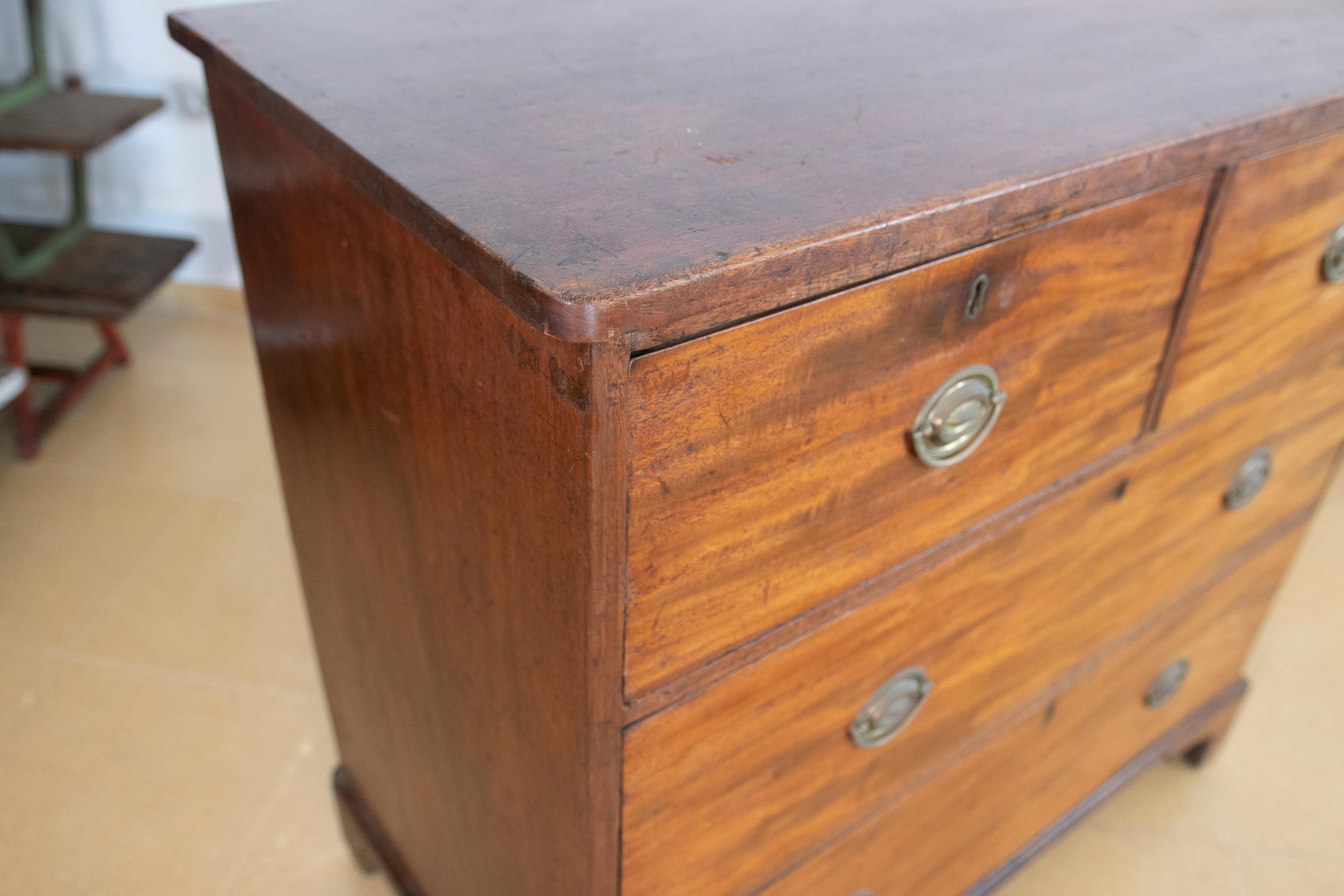 Spanish Wooden Chest of Drawers with Four Drawers and Gilded Metal Pulls For Sale 8