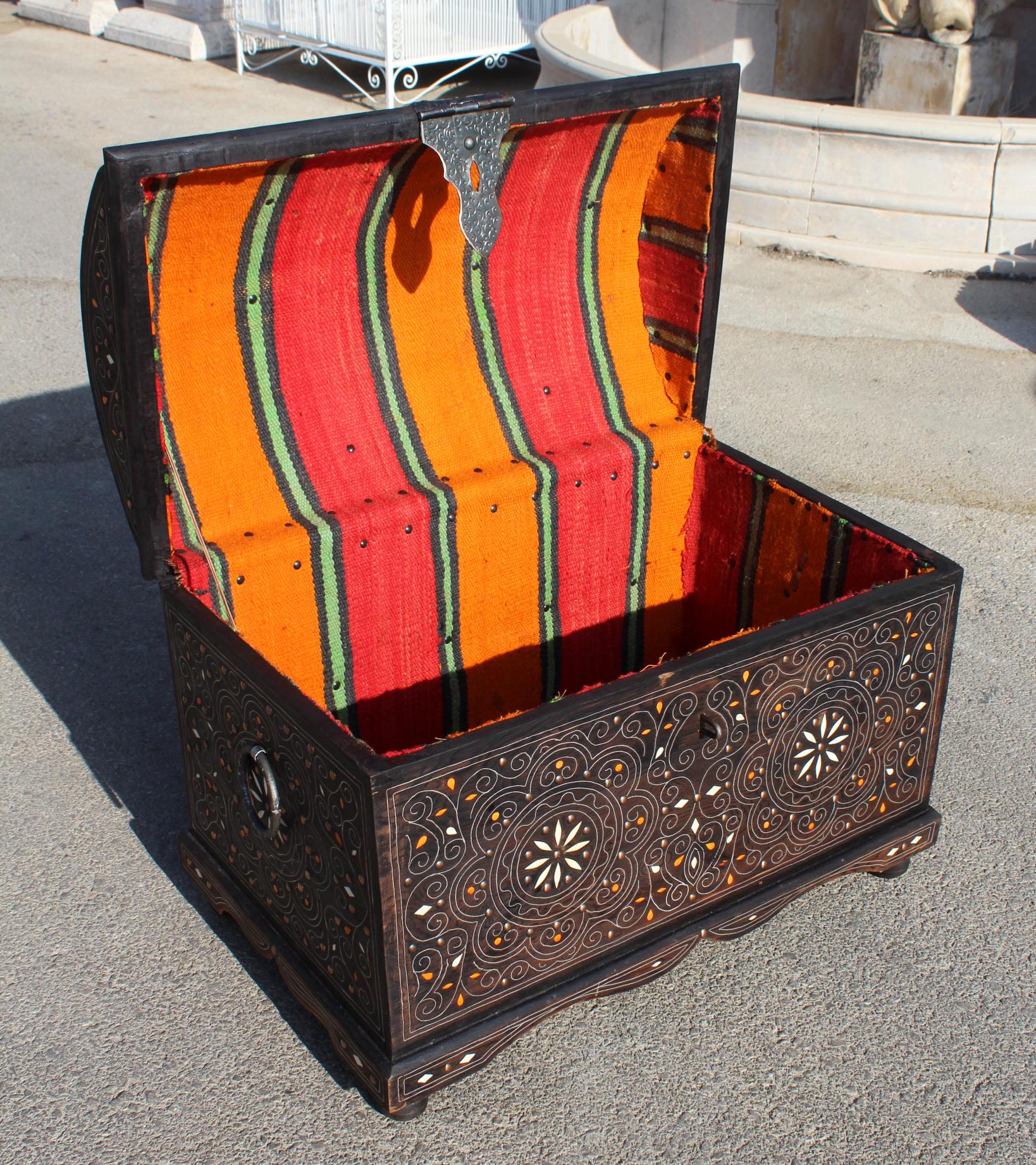 Spanish Wooden Chest with Inlay Decorations and Iron Fittings 1