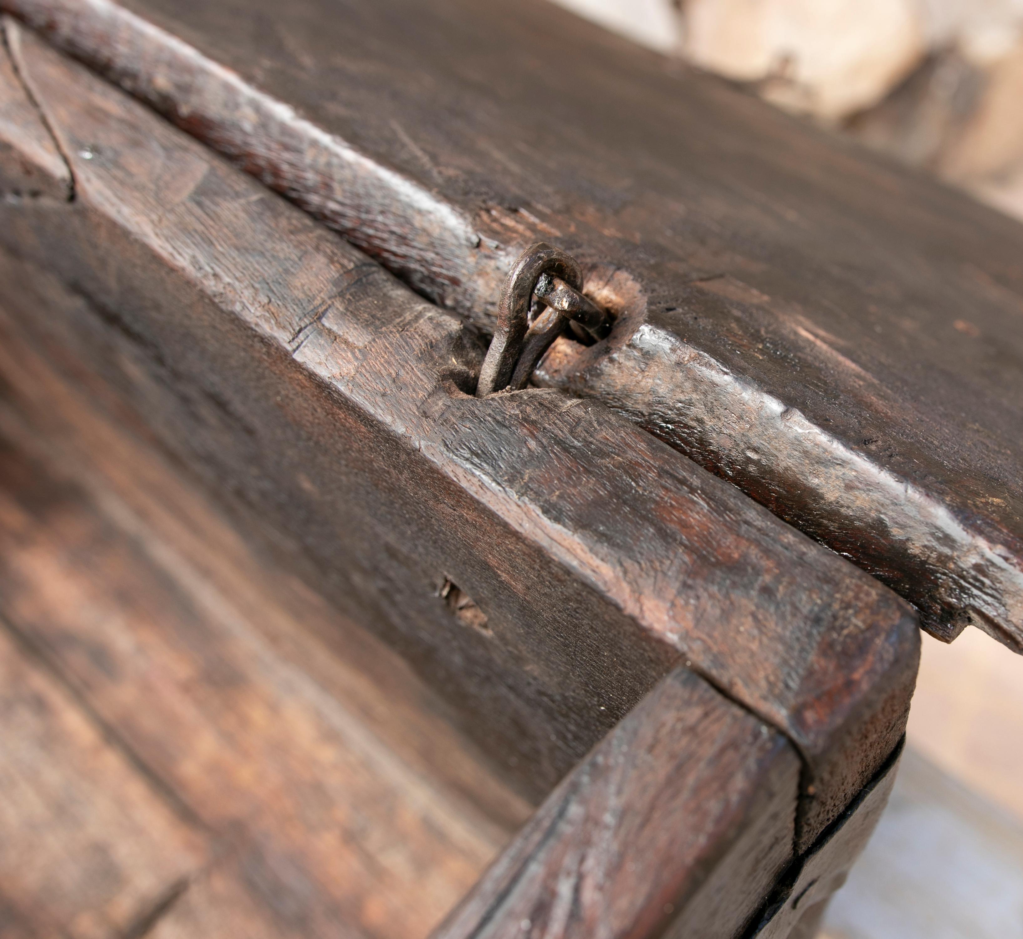 Spanish Wooden Chest with Original Iron Fittings For Sale 4