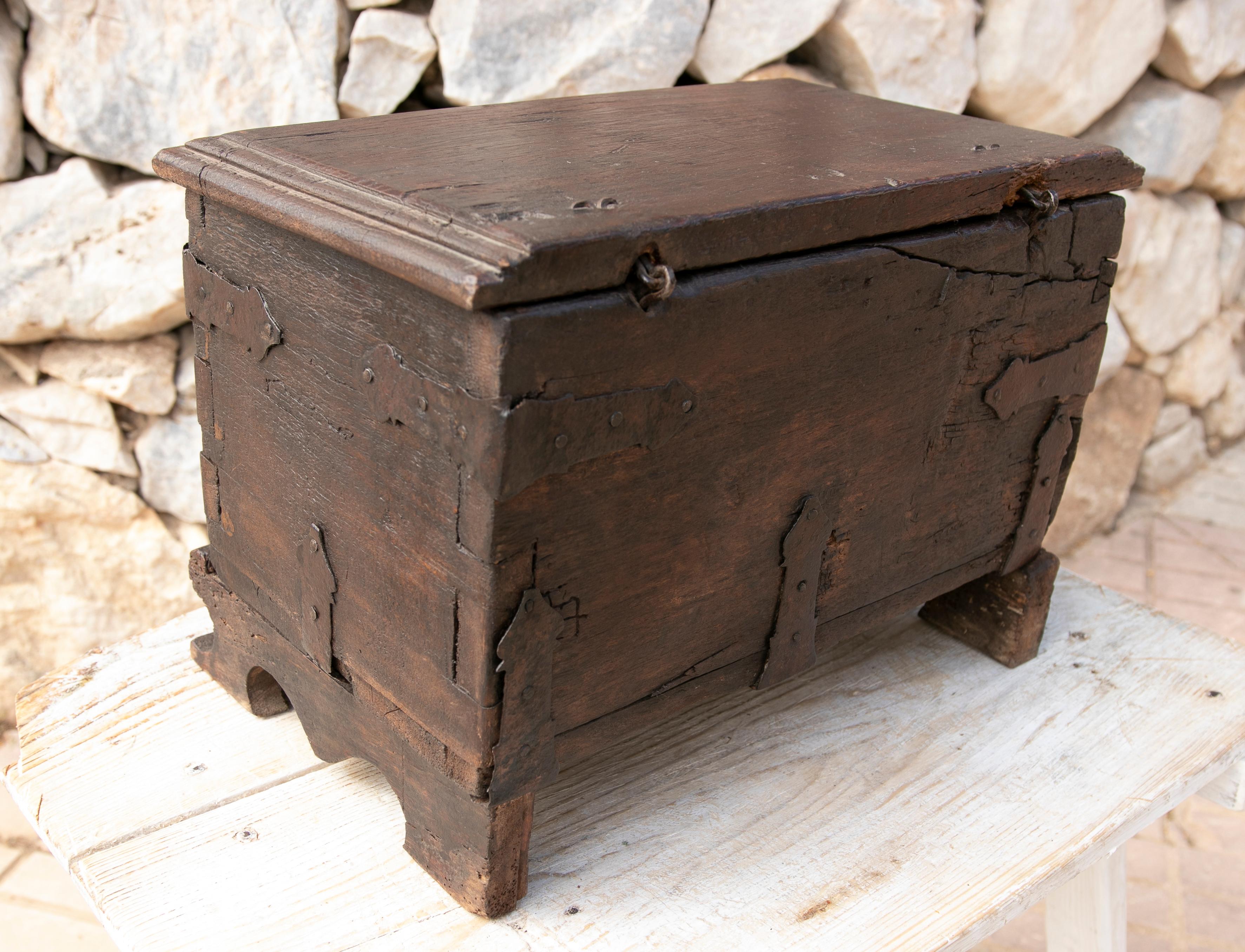 Spanish Wooden Chest with Original Iron Fittings For Sale 5