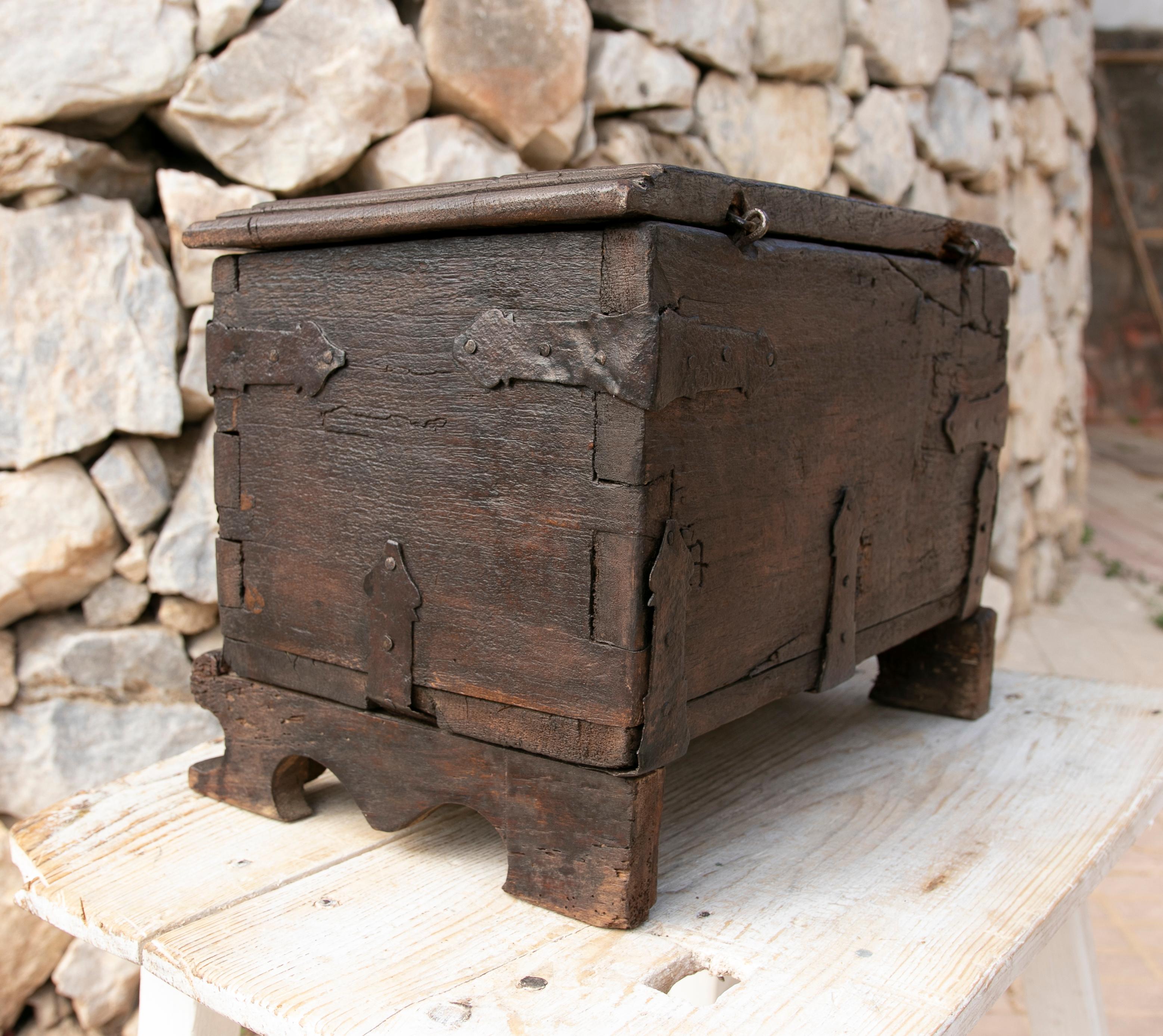 Spanish Wooden Chest with Original Iron Fittings For Sale 6