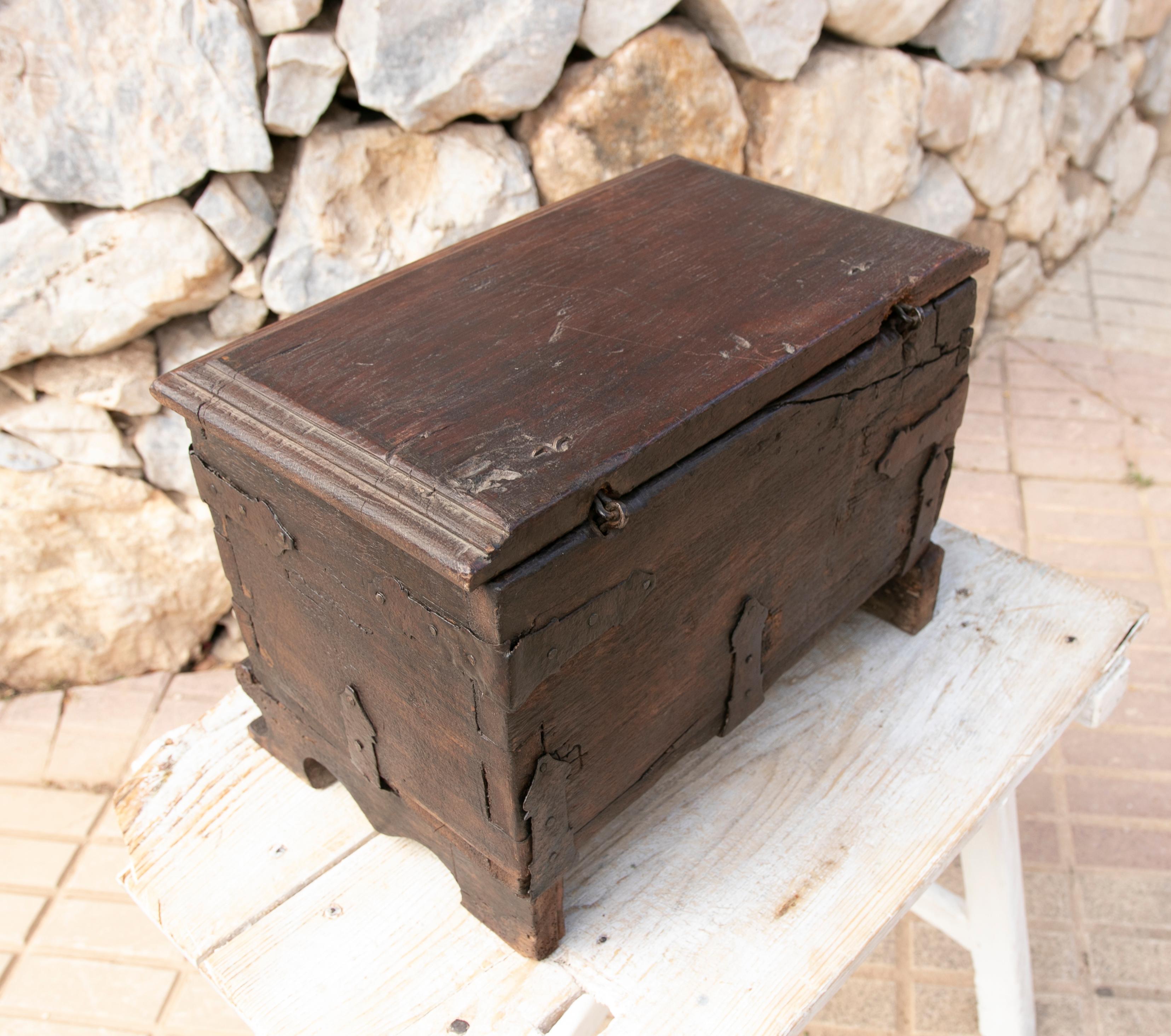 Spanish Wooden Chest with Original Iron Fittings For Sale 7