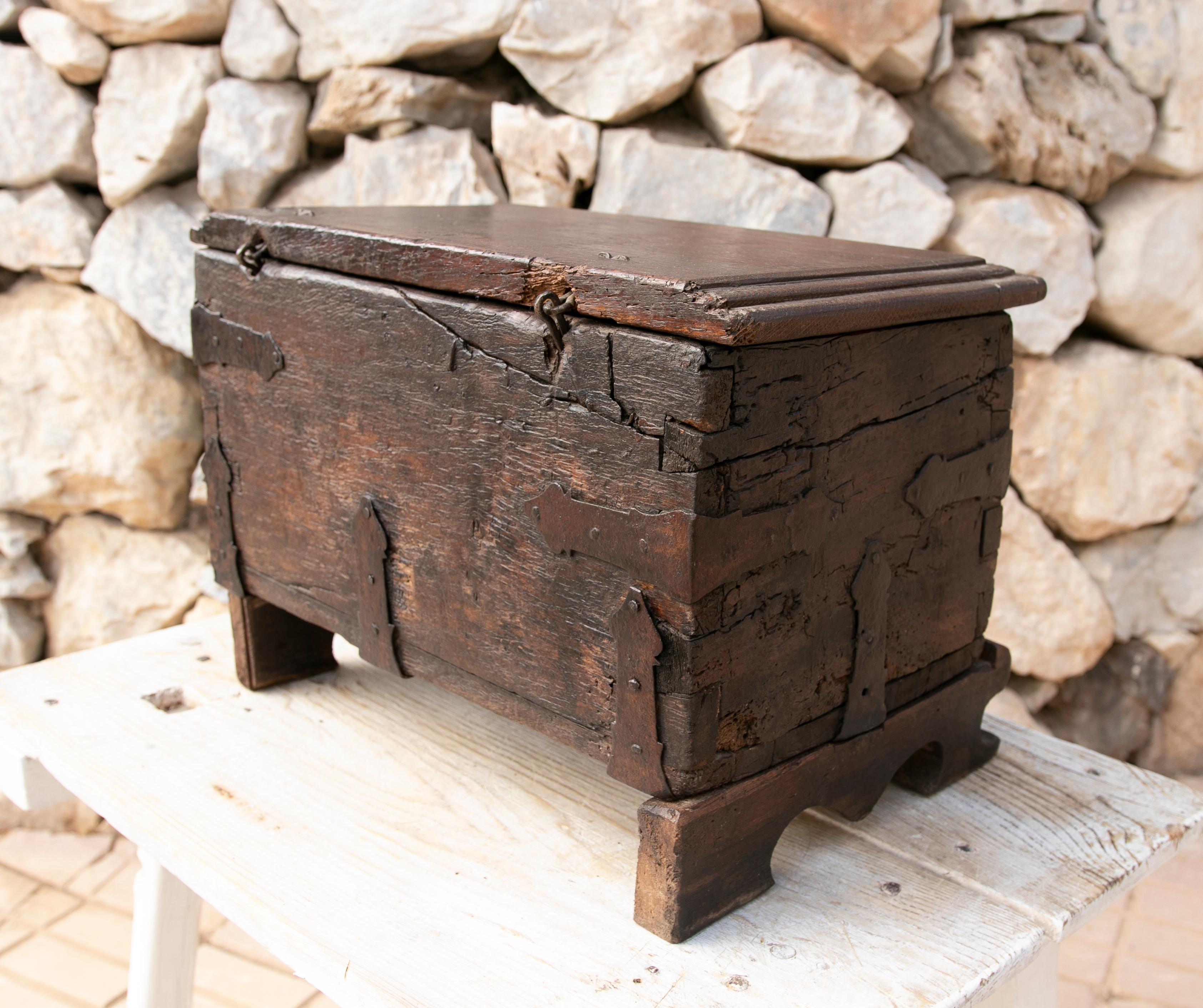 Spanish Wooden Chest with Original Iron Fittings For Sale 9
