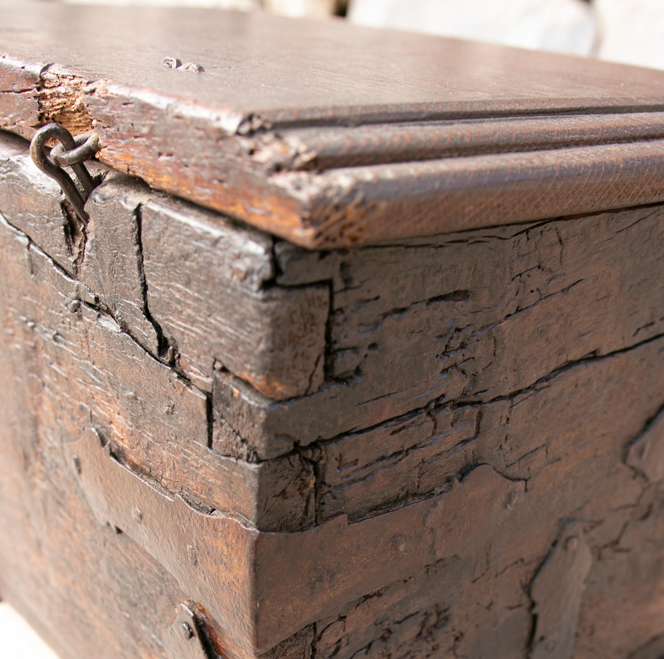 Spanish Wooden Chest with Original Iron Fittings For Sale 10